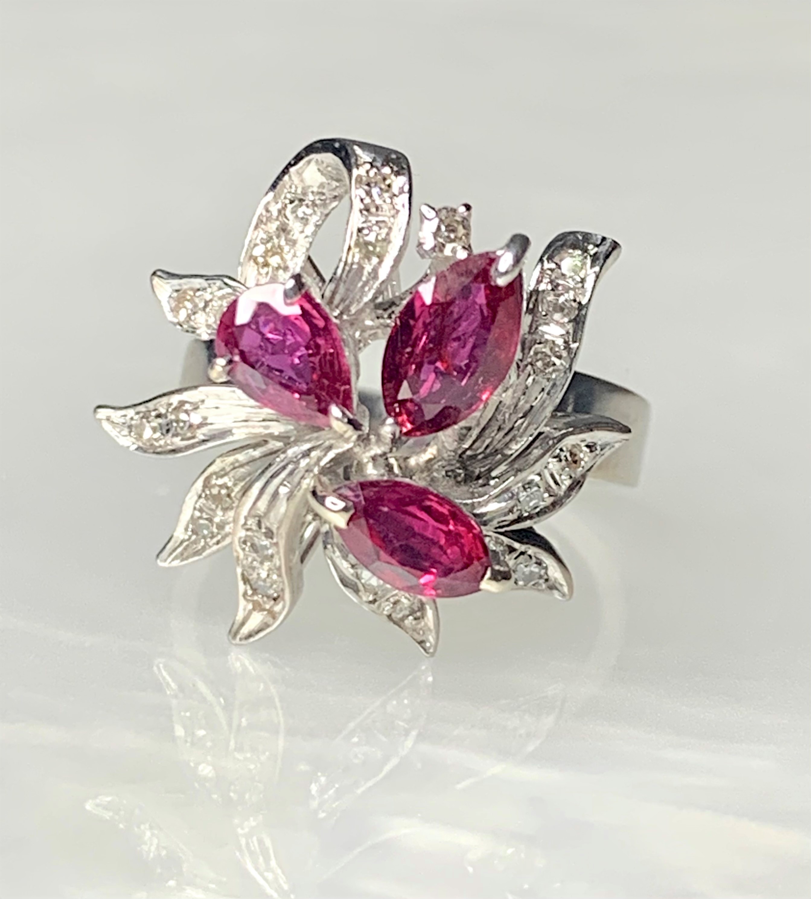 18K White Gold Marquise Cut Ruby Diamond Ring