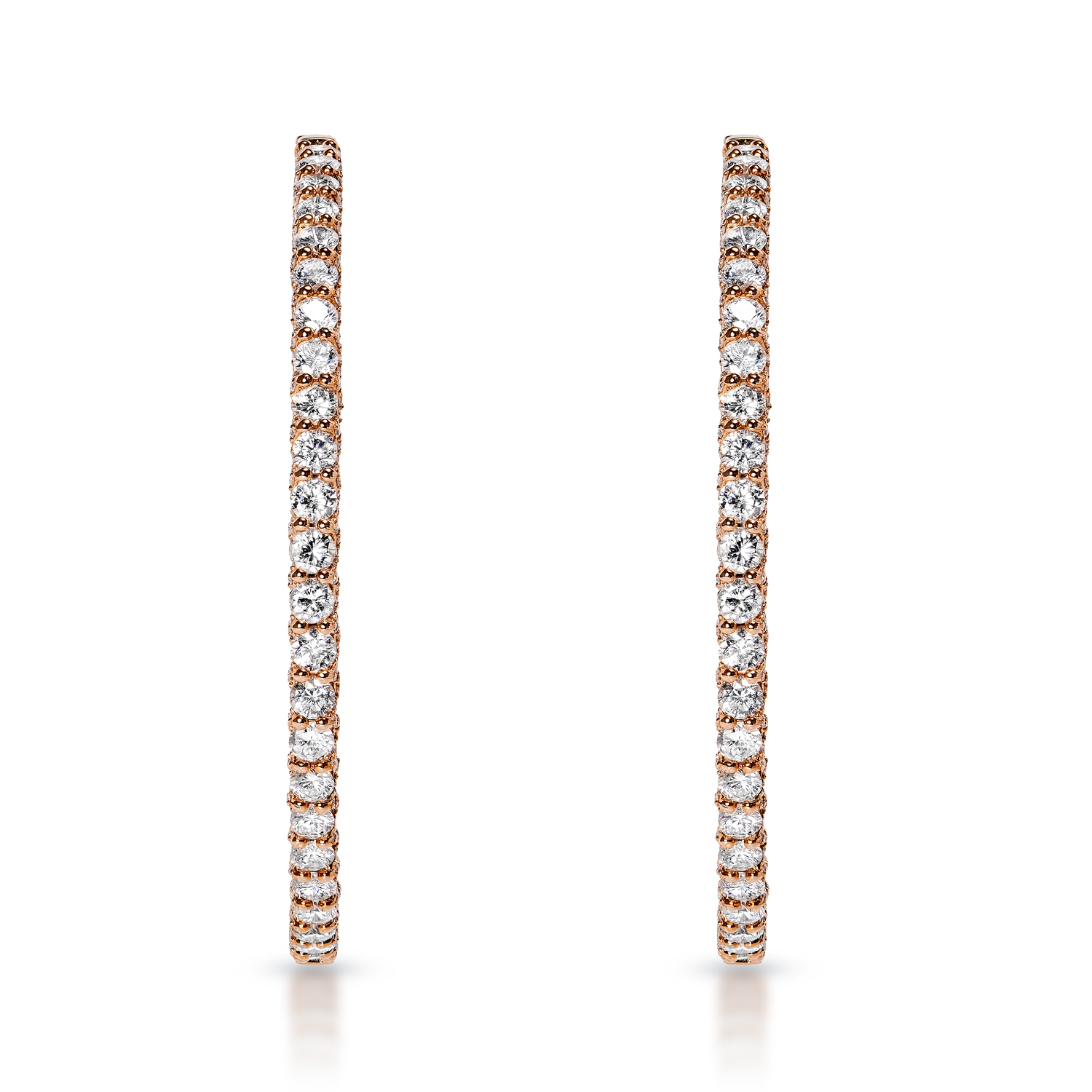 True 1.75 inch diameter 9 Carat Round Brilliant Diamond Hoop Earrings in 14k Rose Gold