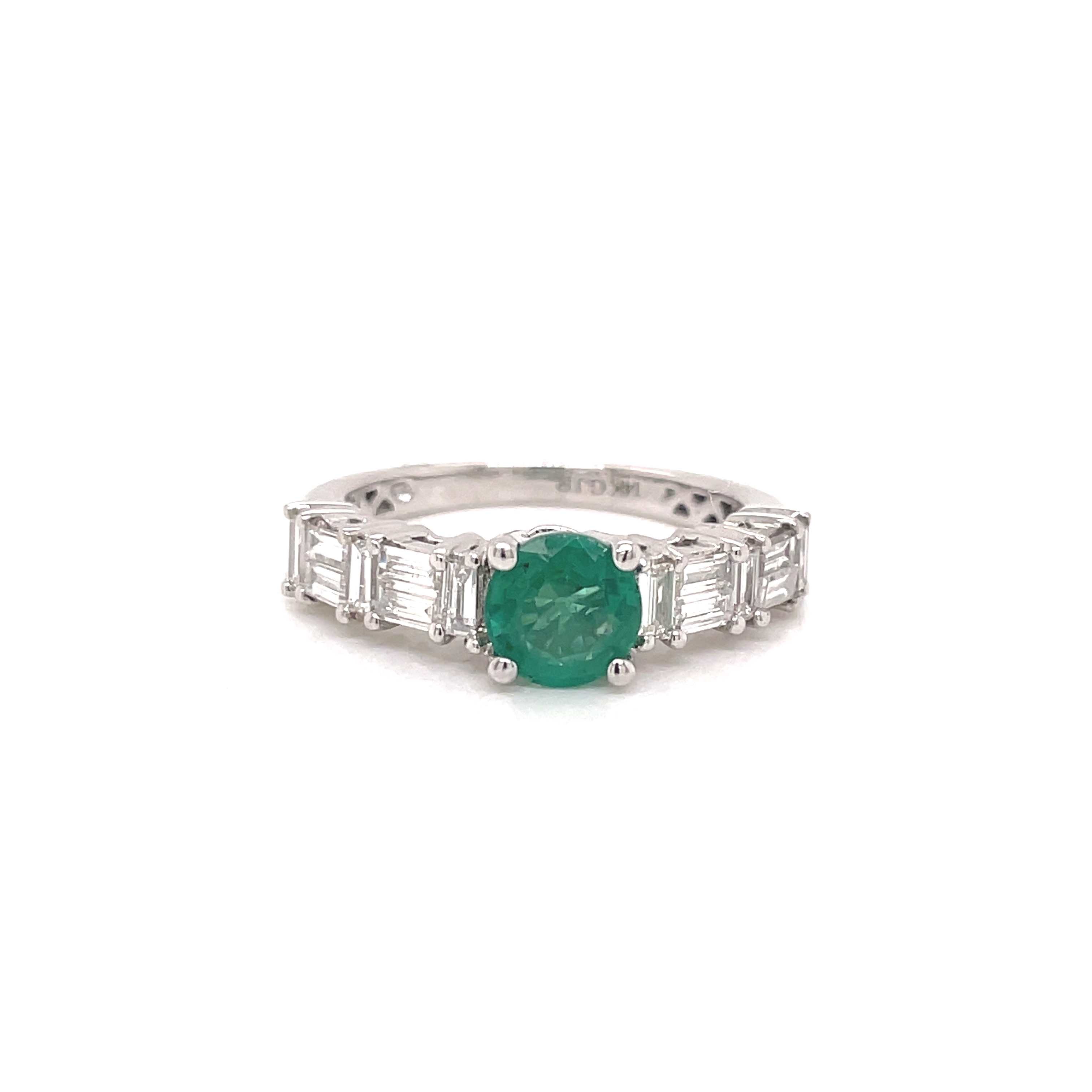 Emerald and Baguette Diamonds Ring in 14K White Gold