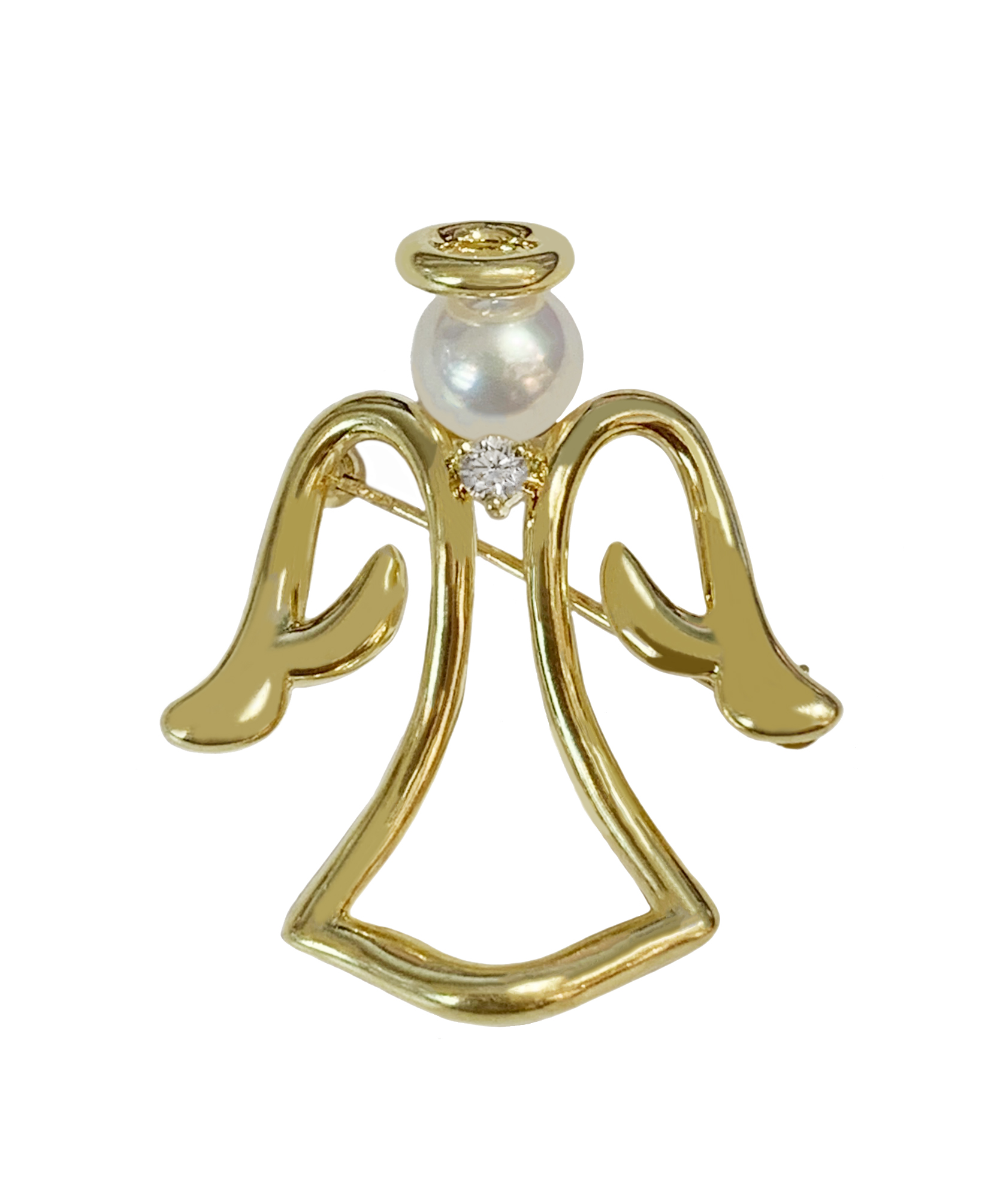 Mikimoto Yellow Gold Pin Brooch Angel Pearl Motif