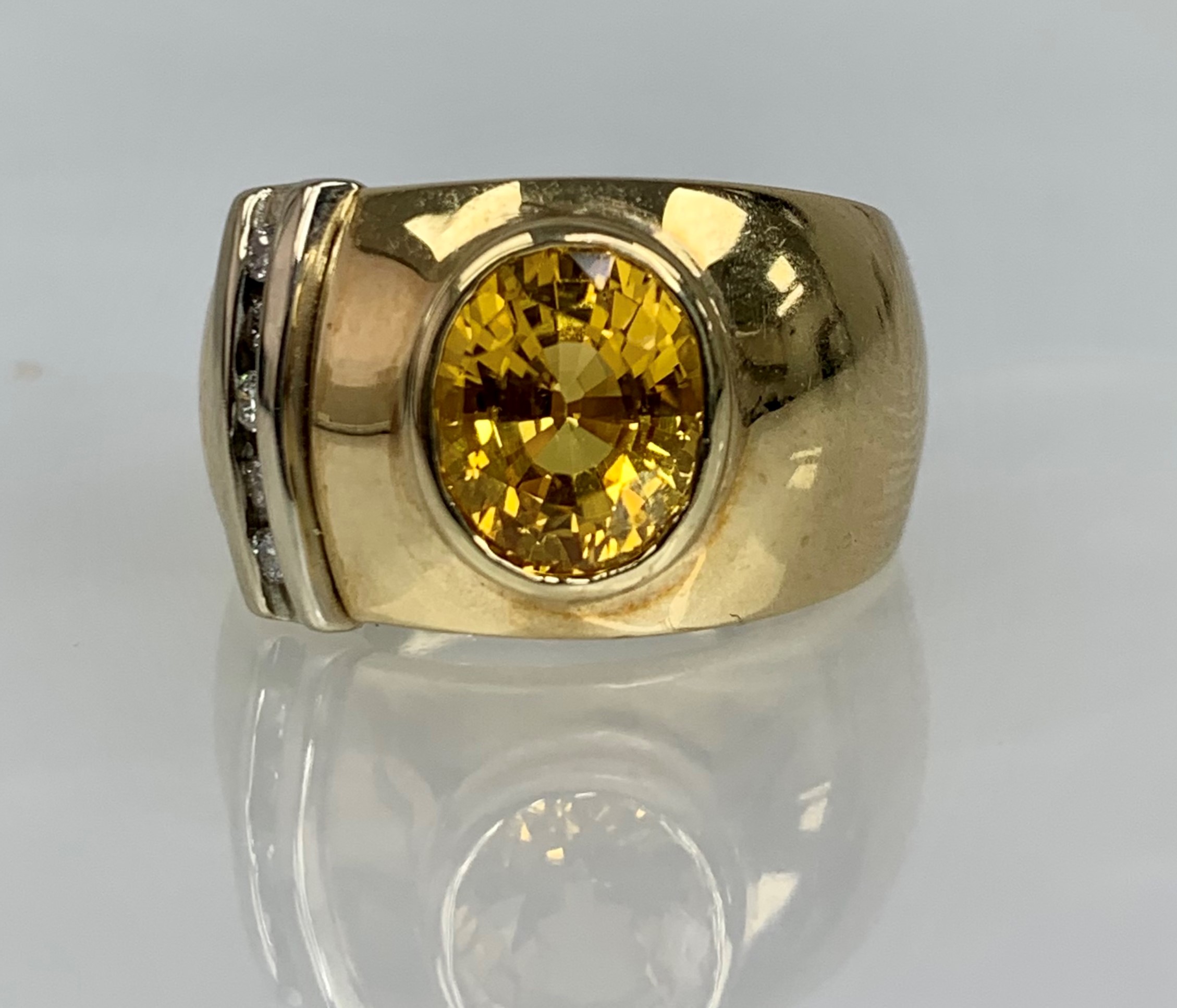 14K Yellow Gold Oval Shaped Yellow Sapphire Diamond Ring