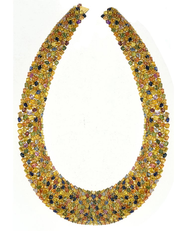 197.73 Carat Multicolored Sapphire and Diamond Necklace