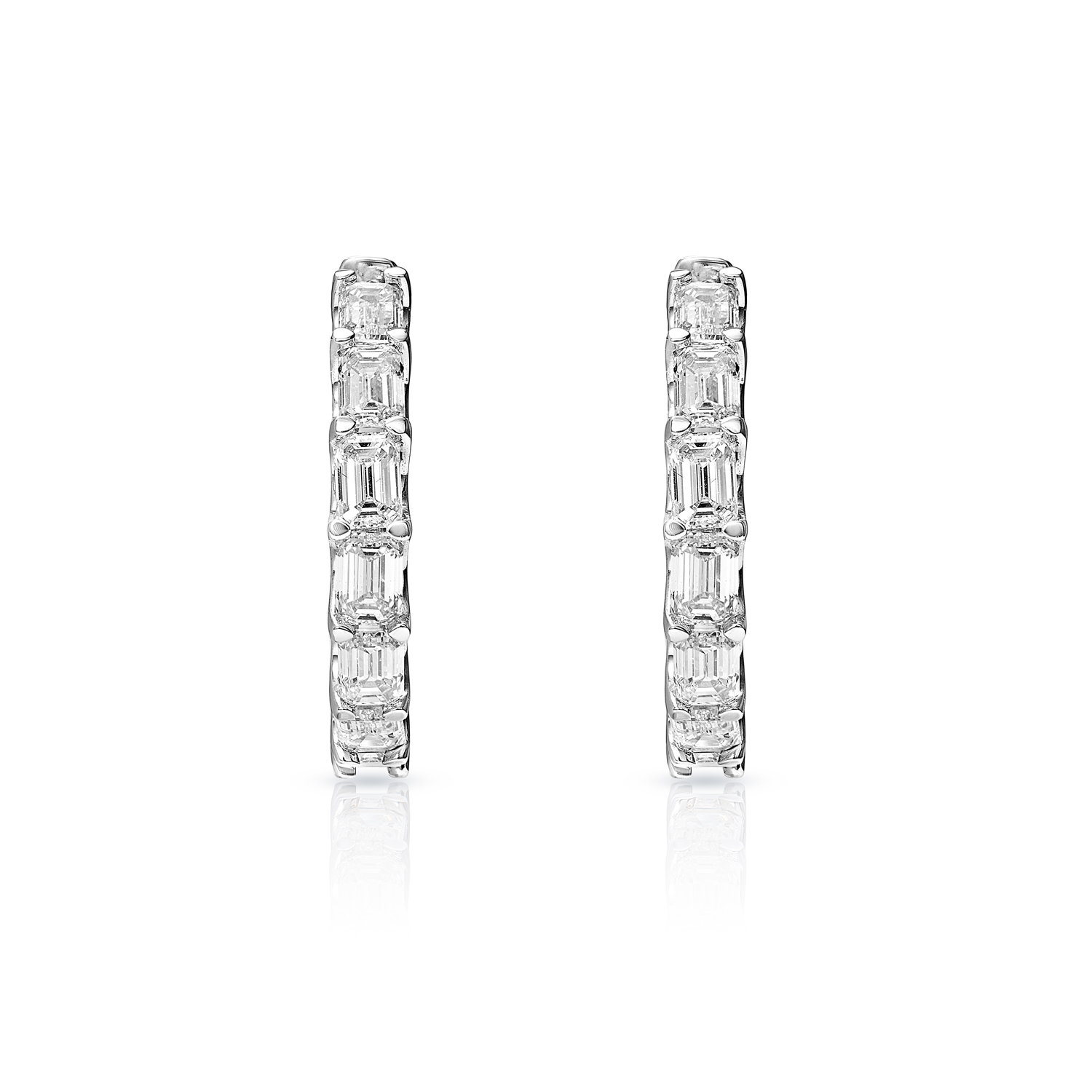 True Carat Emerald Cut Diamond Hoop Earrings in 14K White Gold