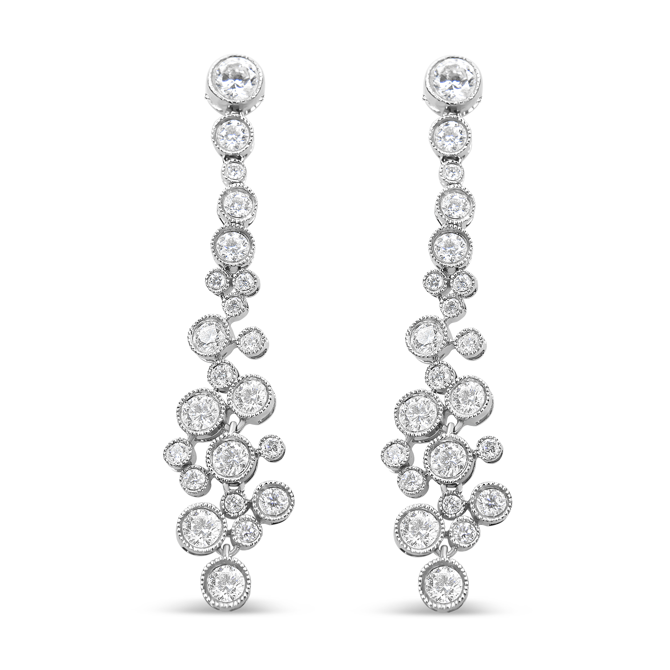 True 18K White Gold 3.15 Cttw Round Diamond Waterfall Drop Dangle Stud Earrings (H-I Color, VS1-VS2 Clarity)