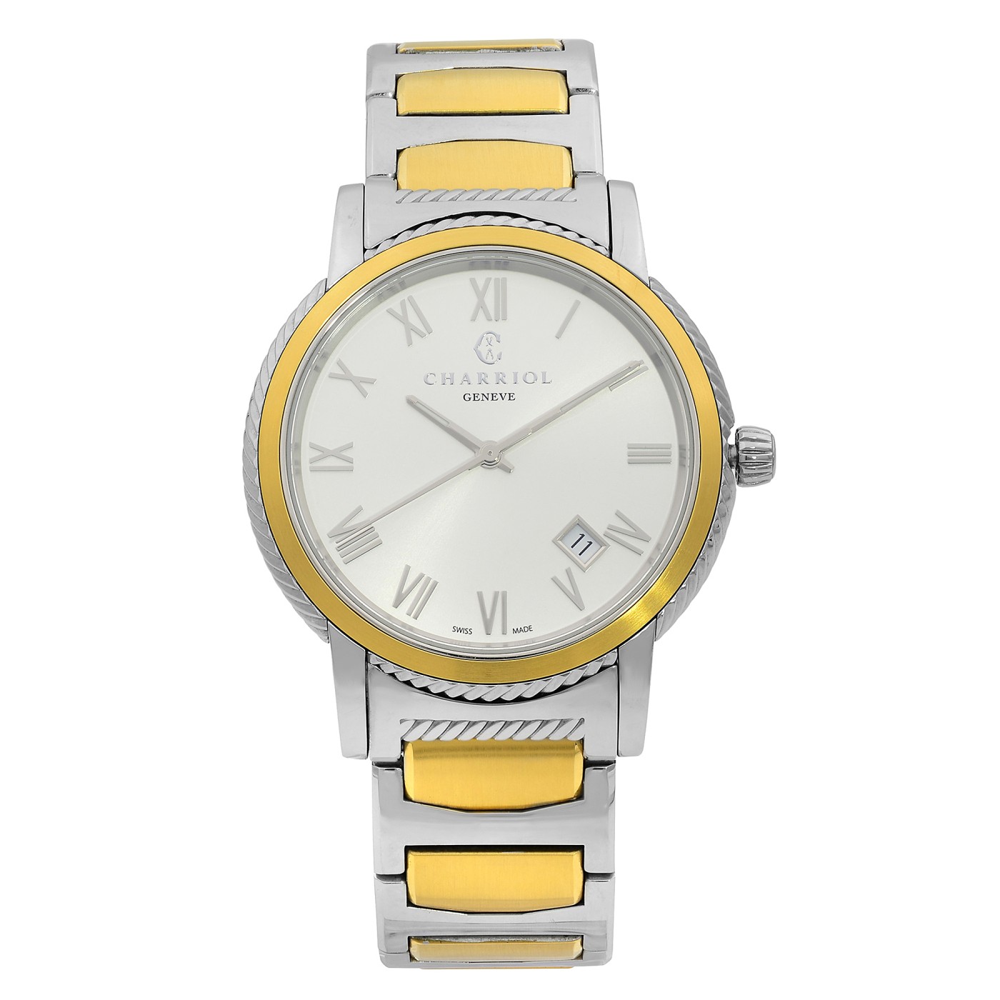 Charriol Parisii 40mm Two Tone Steel Silver Dial Quartz Men Watch