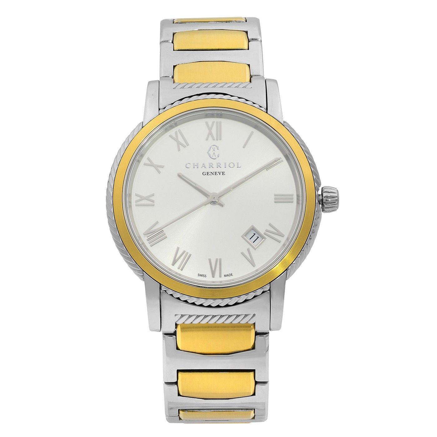 Charriol Parisii Two Tone Steel Silver Dial Quartz Mens Watch