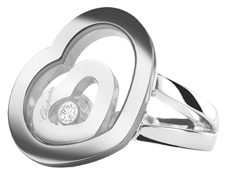 Chopard 18K White Gold Happy Diamond Heart Ring 825648 Size US 6