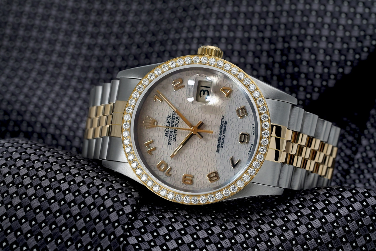Rolex Oyster Perpetual 36mm Datejust Diamond Bezel Cream Dial Jubilee Band Two Tone Watch
