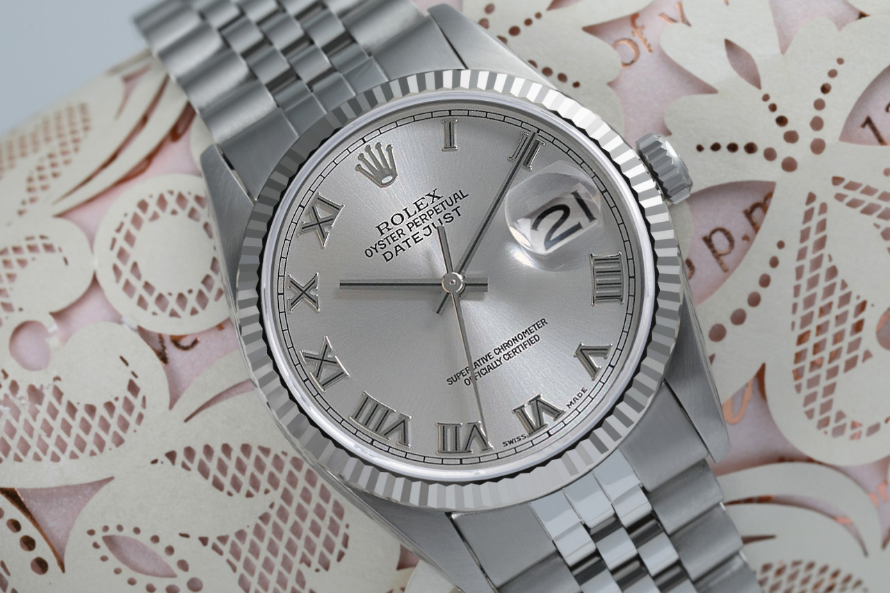 Rolex 36mm Datejust Stainless Steel Watch Silver Dial with Roman Numerals