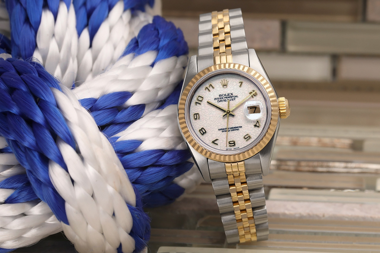 Ladies Rolex 26mm Datejust Cream Arabic Jubilee Dial Two Tone