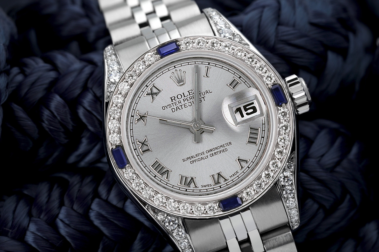 Rolex 26mm Datejust Silver Roman Dial Diamond + Sapphire Stainless Steel Watch
