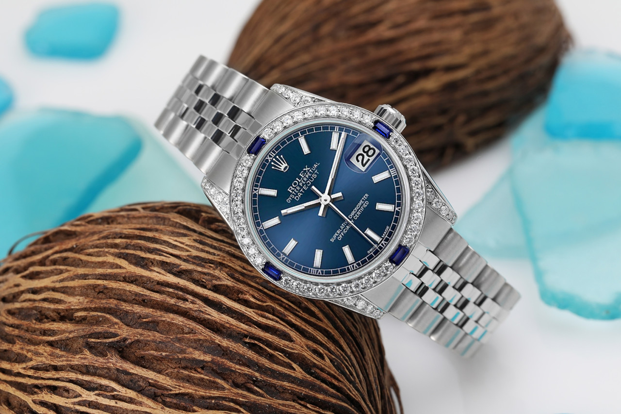 Rolex Datejust Blue Stick Dial Bezel with Sapphires and Diamond Lugs