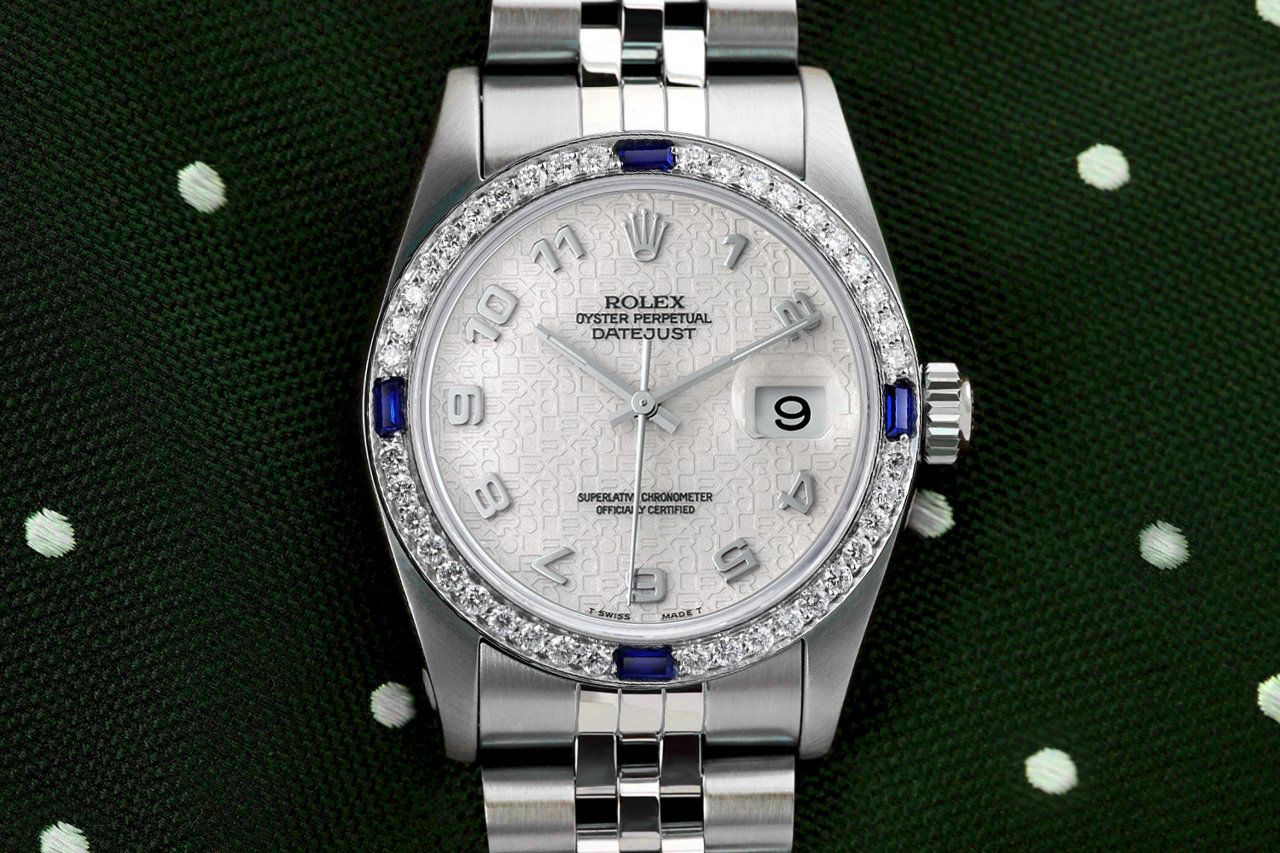 Rolex 31mm Datejust Ivory Arabic Dial with Diamond  Sapphire Bezel SS Ladies Watch