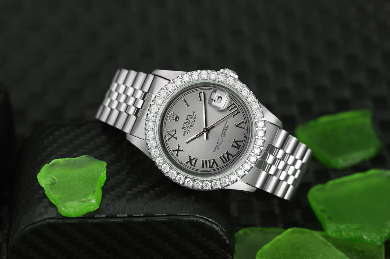 Rolex 36mm Stainless Steel Diamond Bezel Grey Dial Pre-owned Rolex-Independently Certified Steel 36mm Grey  main image 4