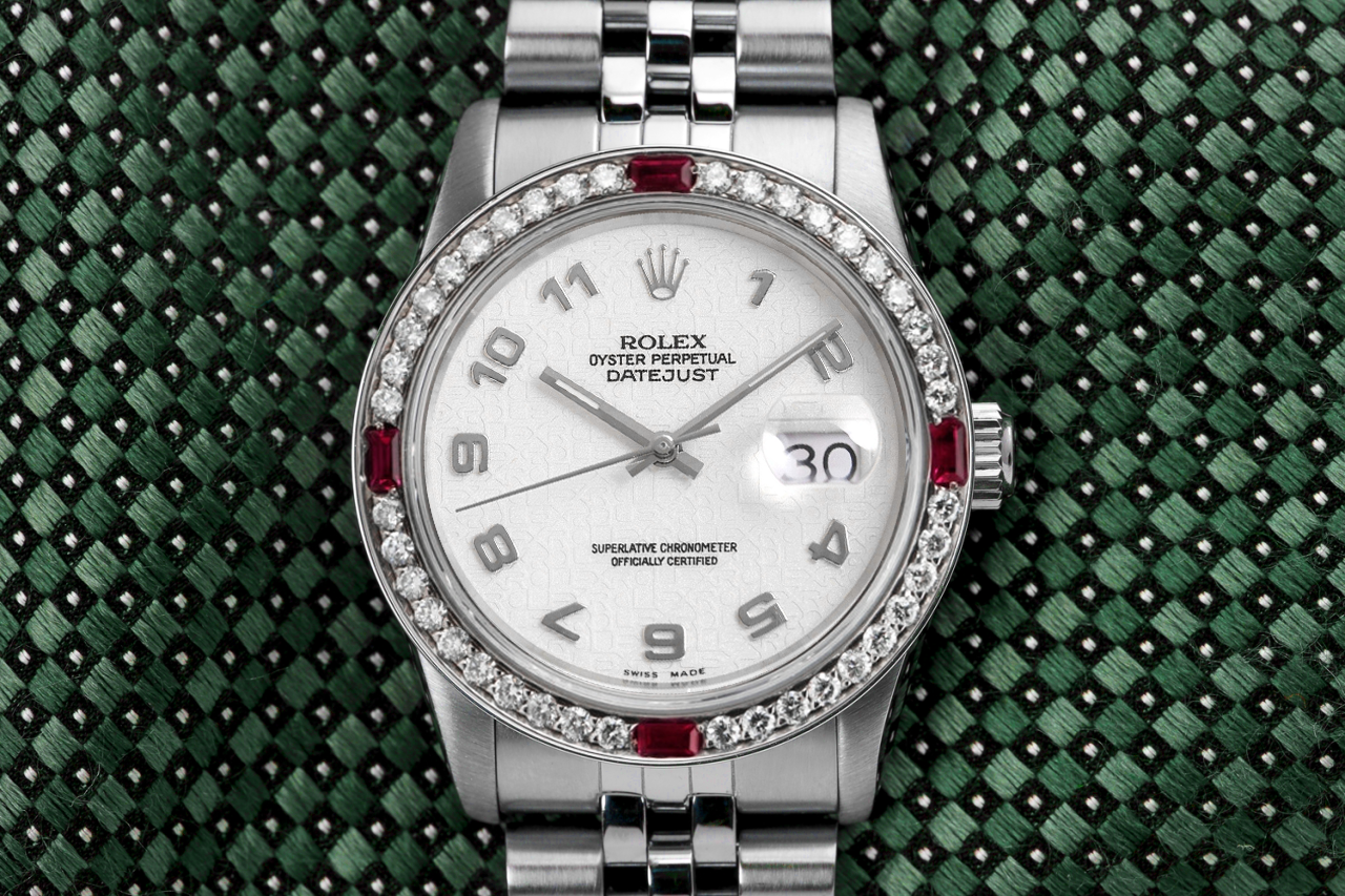 Rolex Datejust Ivory Arabic Dial with Diamond Sapphire Bezel SS Ladies Watch