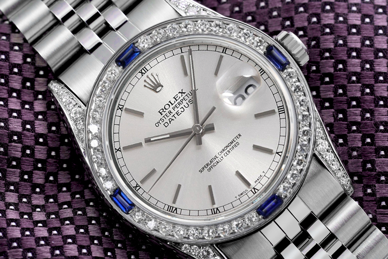 Rolex Datejust Silver Index Dial with Diamond Lugs + Sapphire Diamond Bezel Stainless Steel Watch