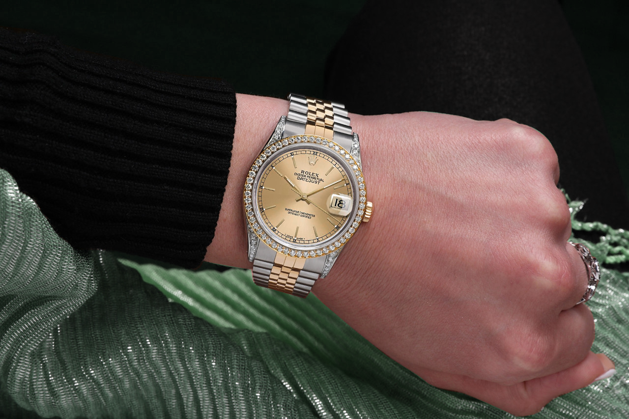 Rolex Datejust Champagne Index Dial Automatic Diamond Wrist  display picture 3