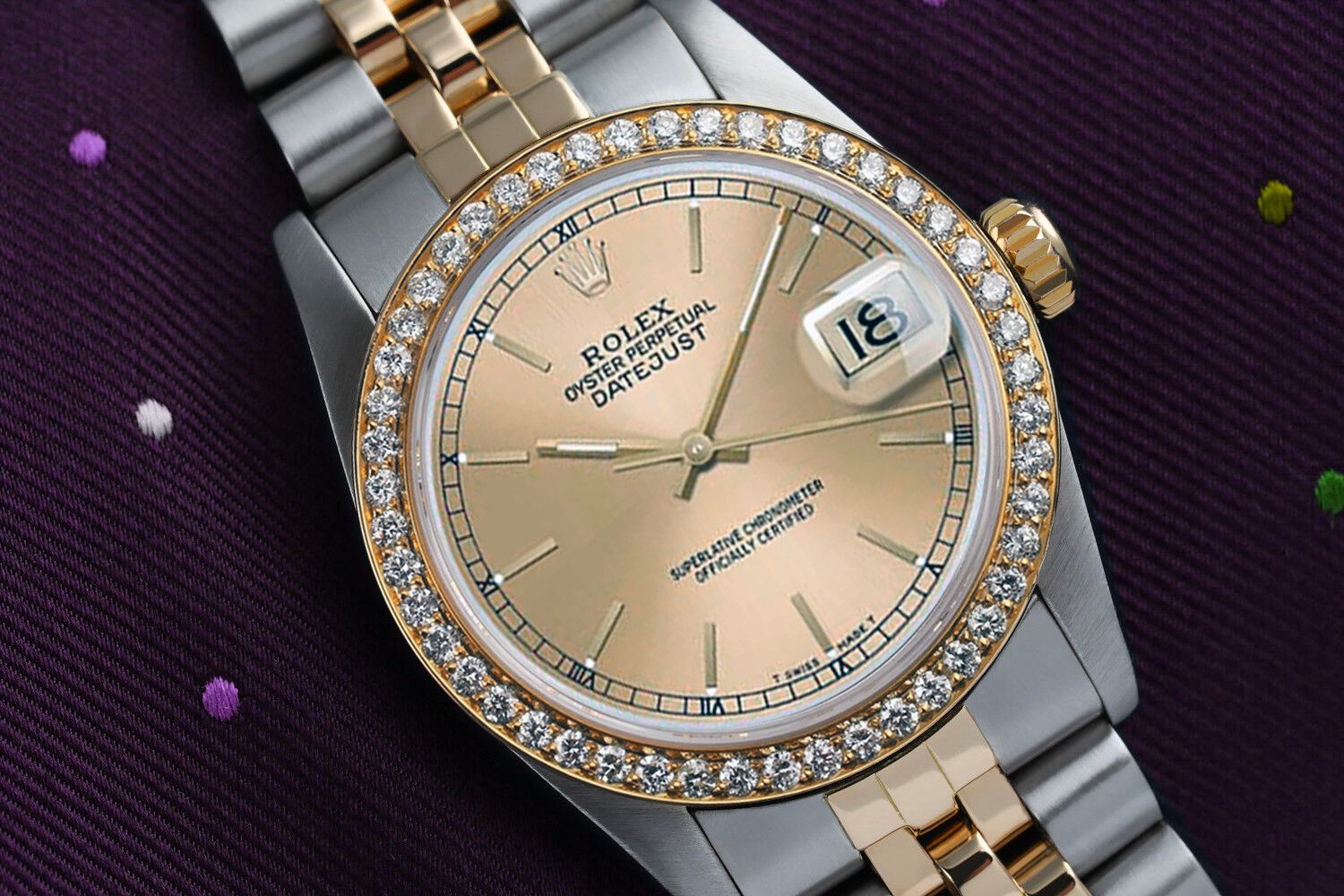 Women's Rolex 31mm Datejust with Diamond Bezel  Champagne Dial Two Tone Watch