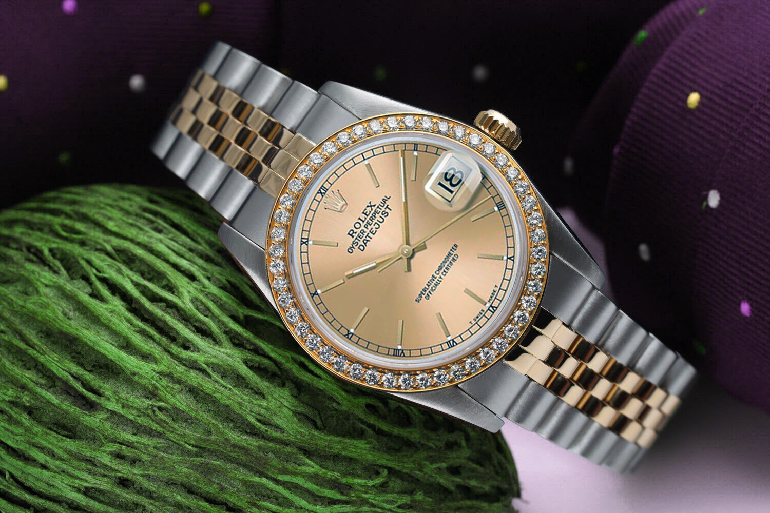LADIES ROLEX DATEJUST  TWO TONE QUICKSET 1.0++ CT DIAMOND BEZEL CHAMPAGNE WATCH chr1210-e21a8-  main image 3