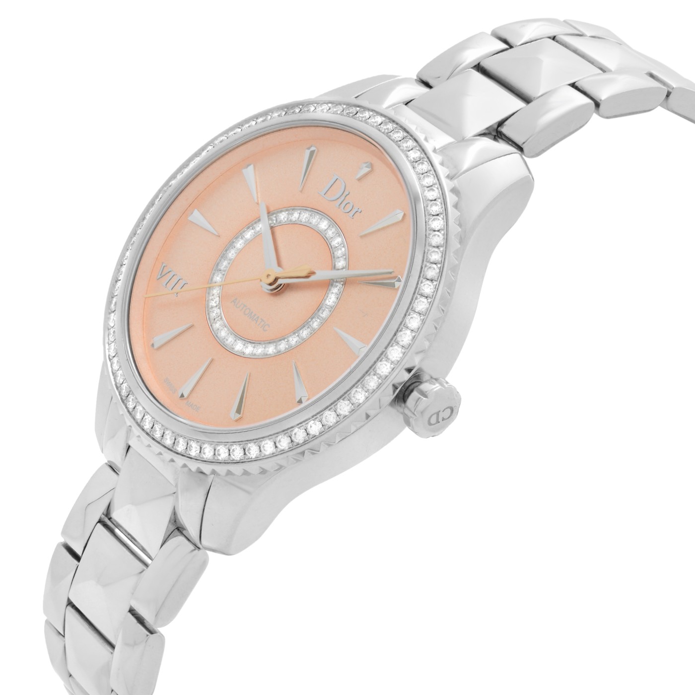 Christian Dior VIII Montaigne Steel Diamond Pink Dial Ladies Watch