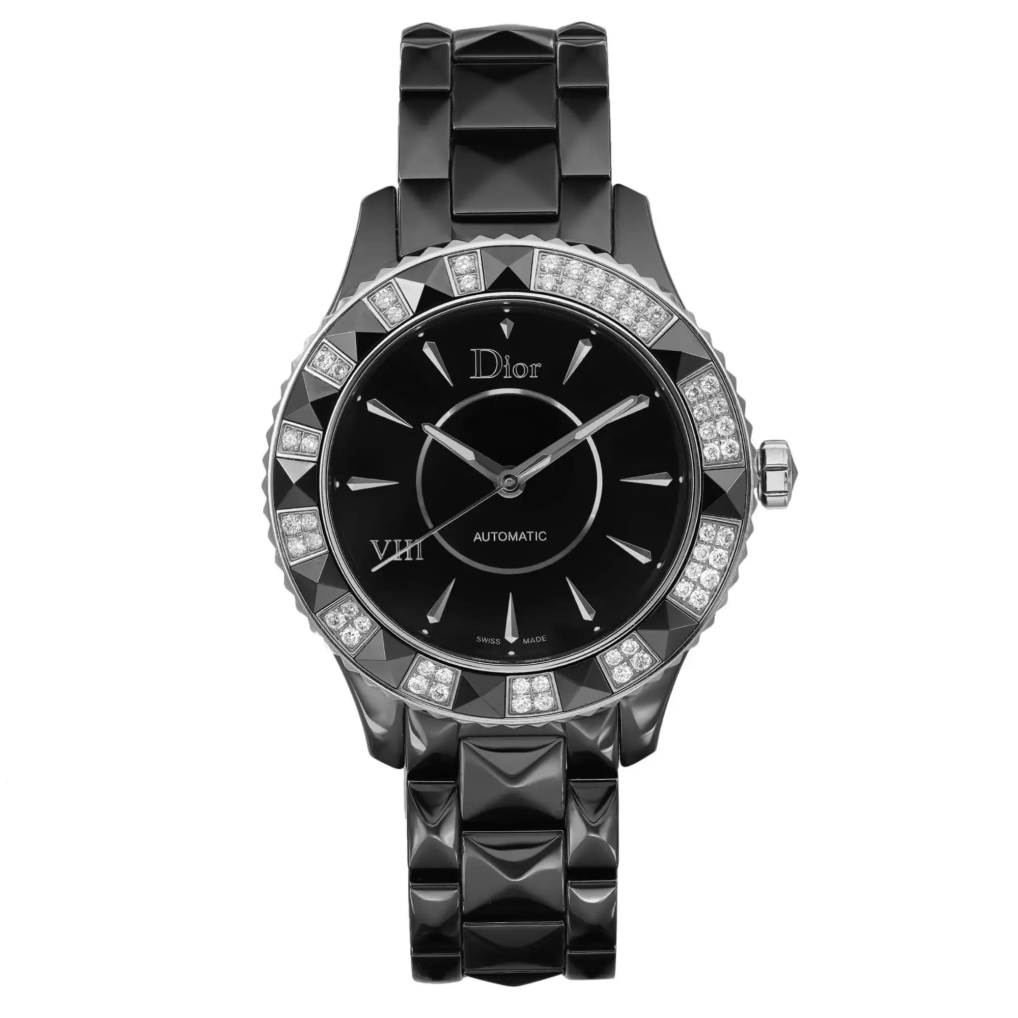 Christian Dior VIII Steel  Ceramic Diamonds Black Dial Ladies Watch 