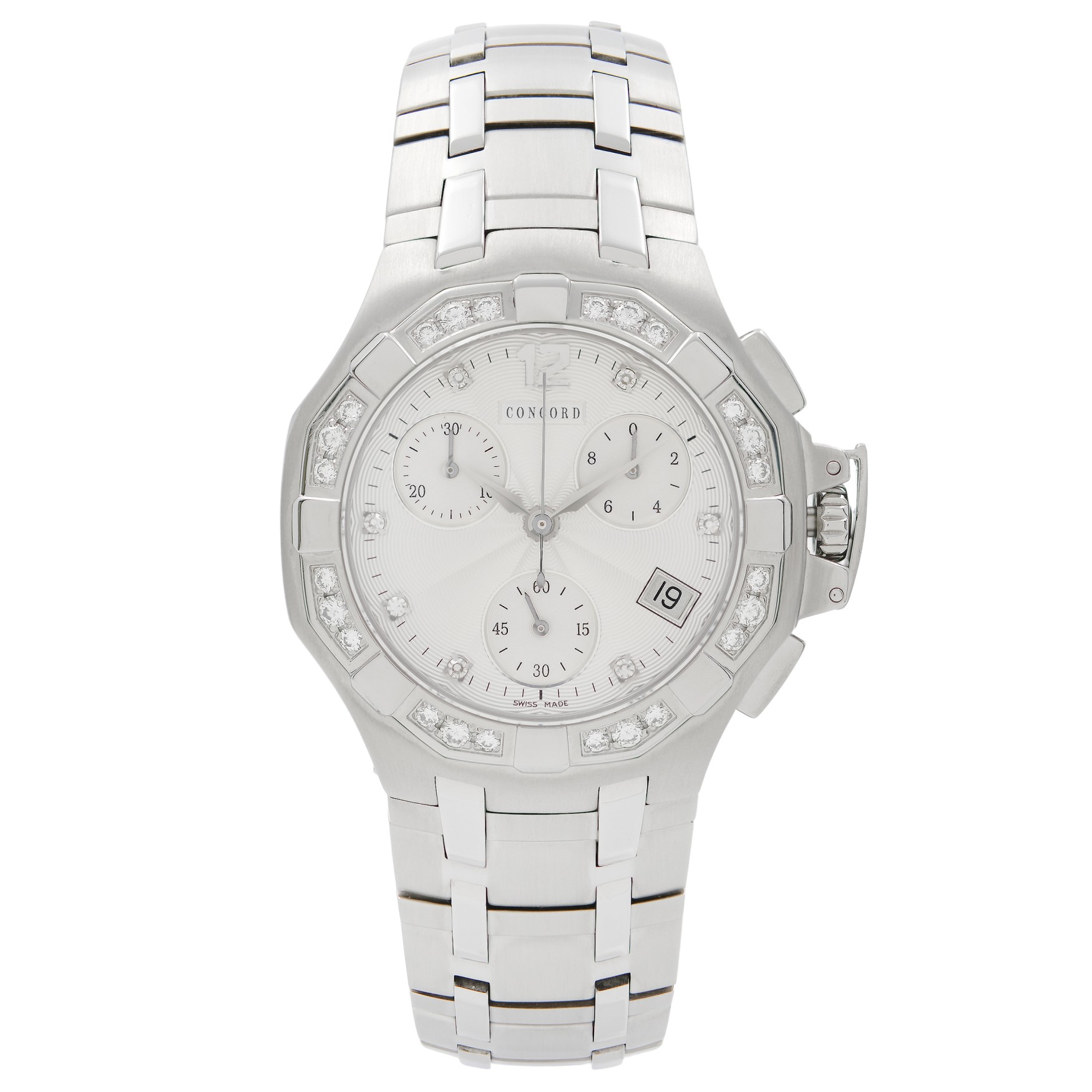 Concord Saratoga Diamond Guilloche Silver Dial Steel Watch