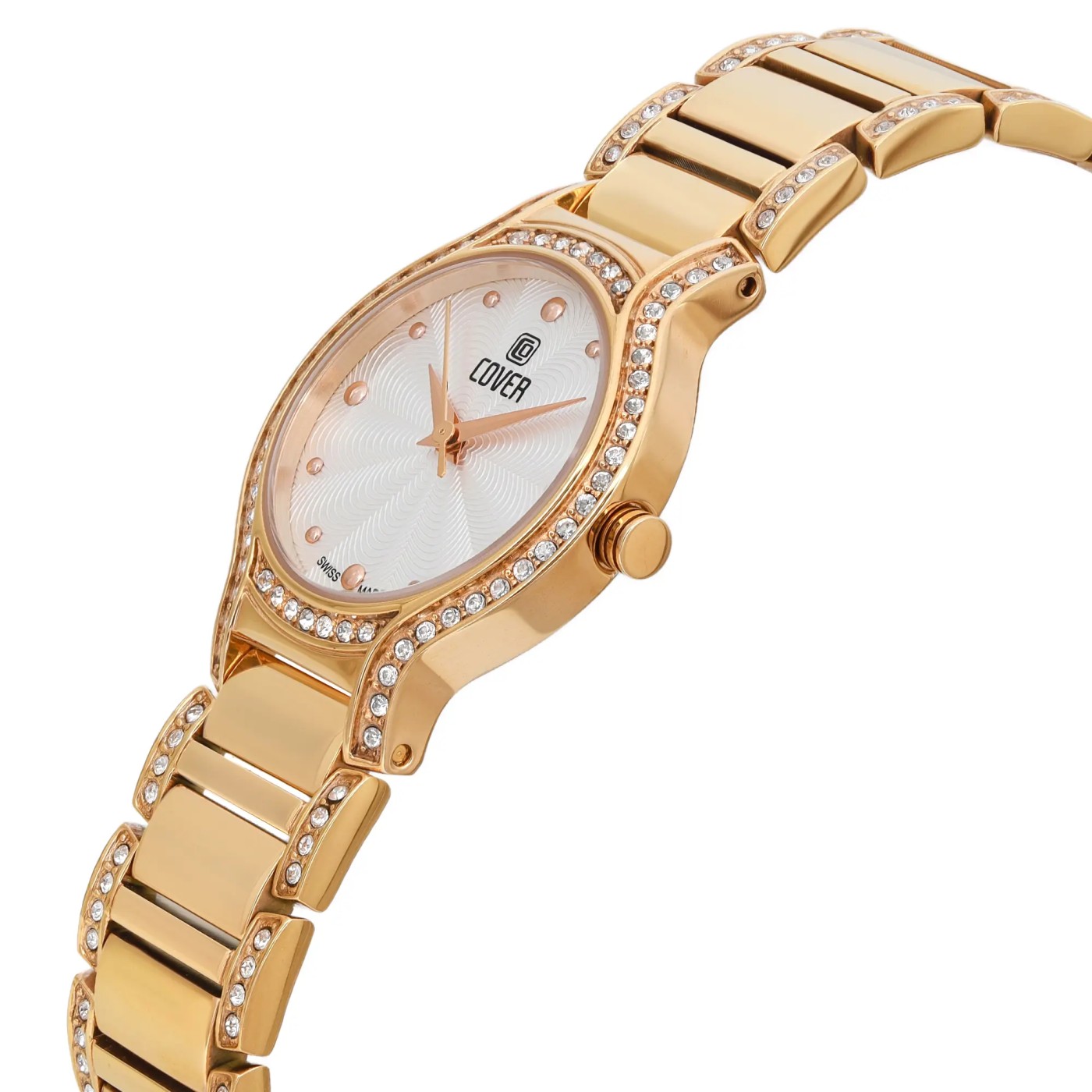Cover 27mm Rose Gold Tone Silver Dial Crystal Ladies Watch
