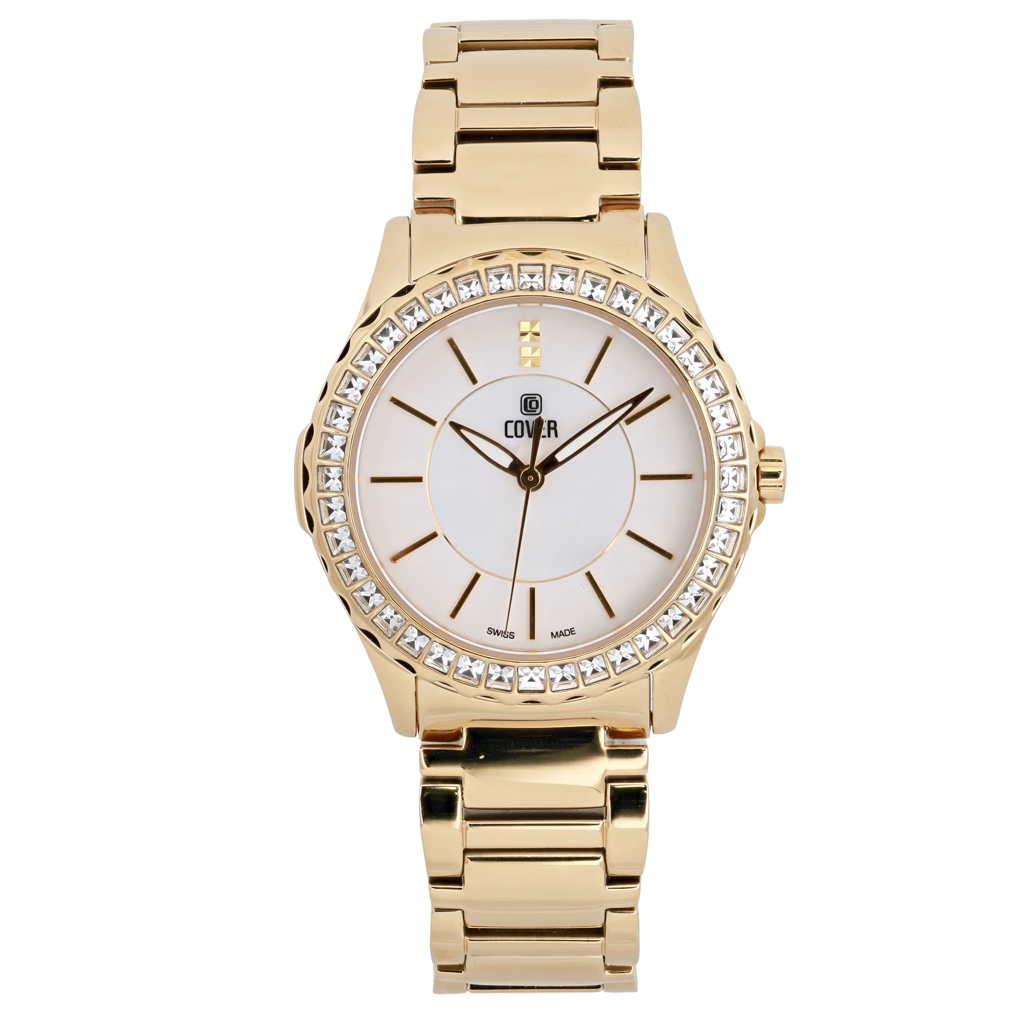 Cover Steel 35mm Gold Plated MOP White Dial Ladies Quartz Watch 