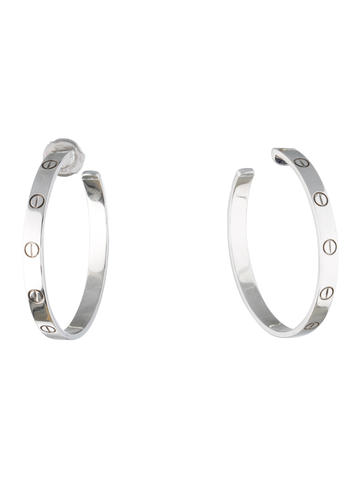 Cartier 18K White Gold Love Large Hoop Earrings