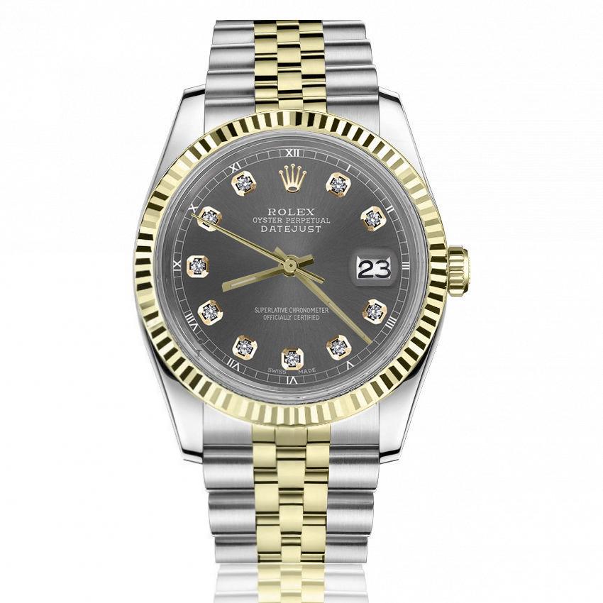 Rolex 36mm Datejust Dark Grey Dial with Diamond Accent Jubilee Band Two Tone Watch