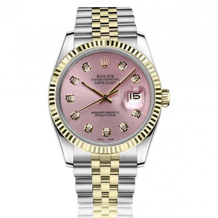 Rolex 36mm Datejust Metallic Pink Diamond Dial 18k Yellow Gold