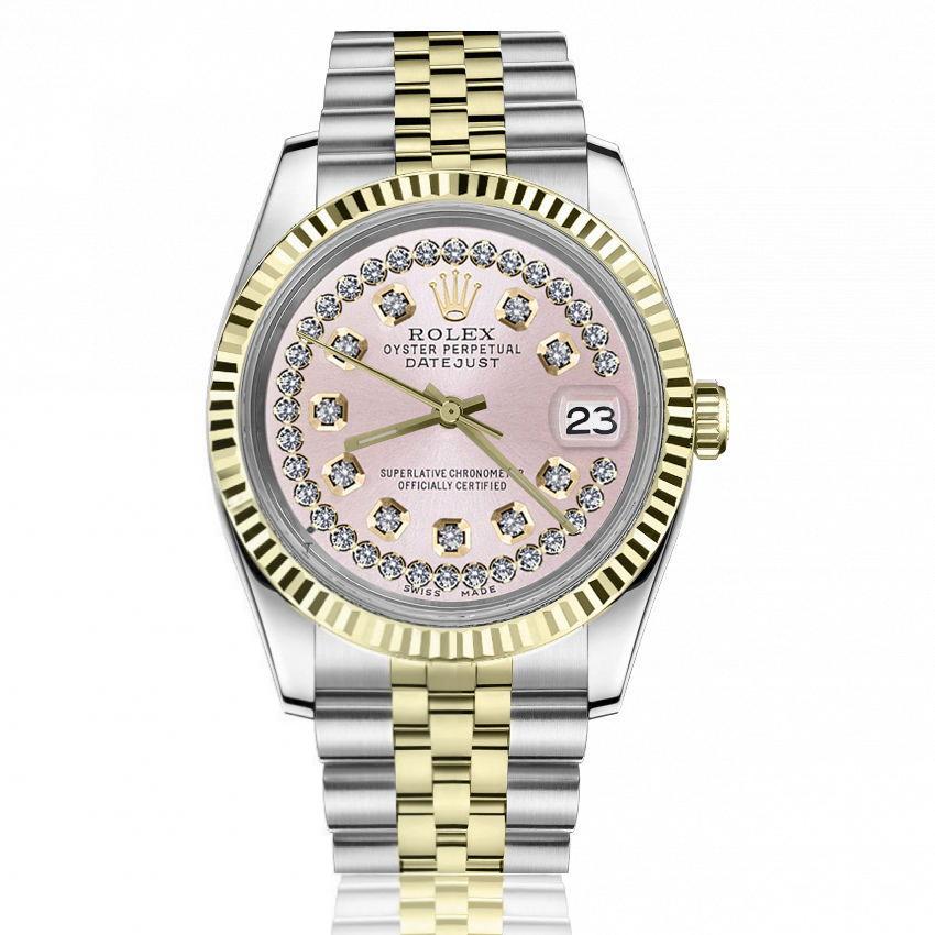 Rolex 36mm Datejust Pink Face with Two Rows Of Diamonds Jubilee Bracelet Gold Fluted Bezel