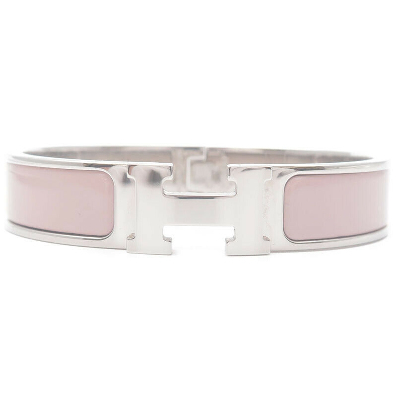 Authentic HERMES Clic Clac PM H Logo Bangle Bracelet Silver Pink