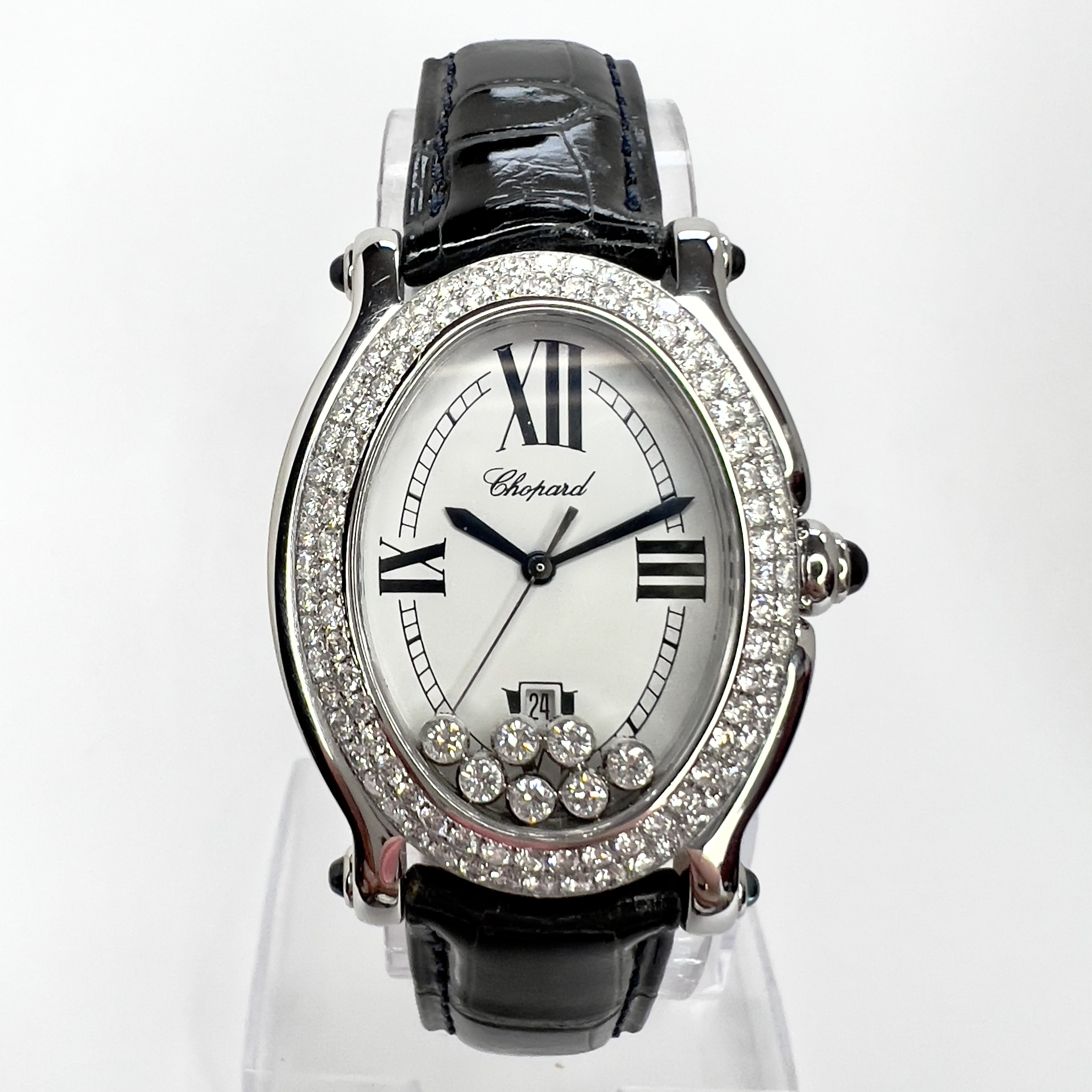 CHOPARD HAPPY SPORT Quartz 27mm Steel 7 Floating ~4TCW DIAMOND Watch White Dial Chopard Happy Sport 18K White Gold 7 Floating Diamond Square  main image 4