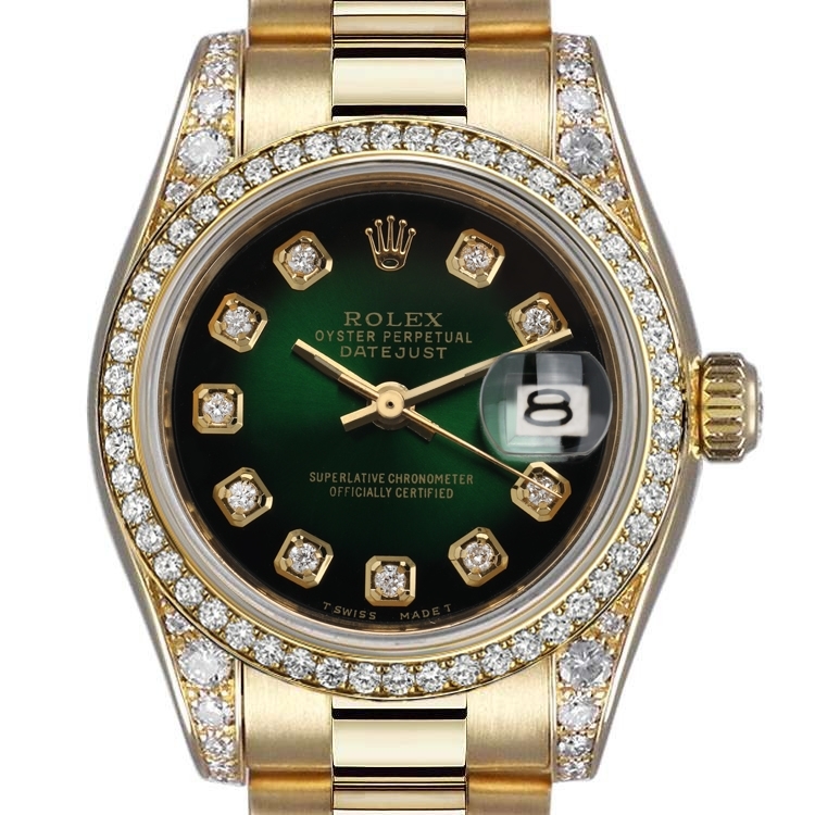Rolex 26mm Presidential 18kt Gold Green Diamond Dial Bezel and