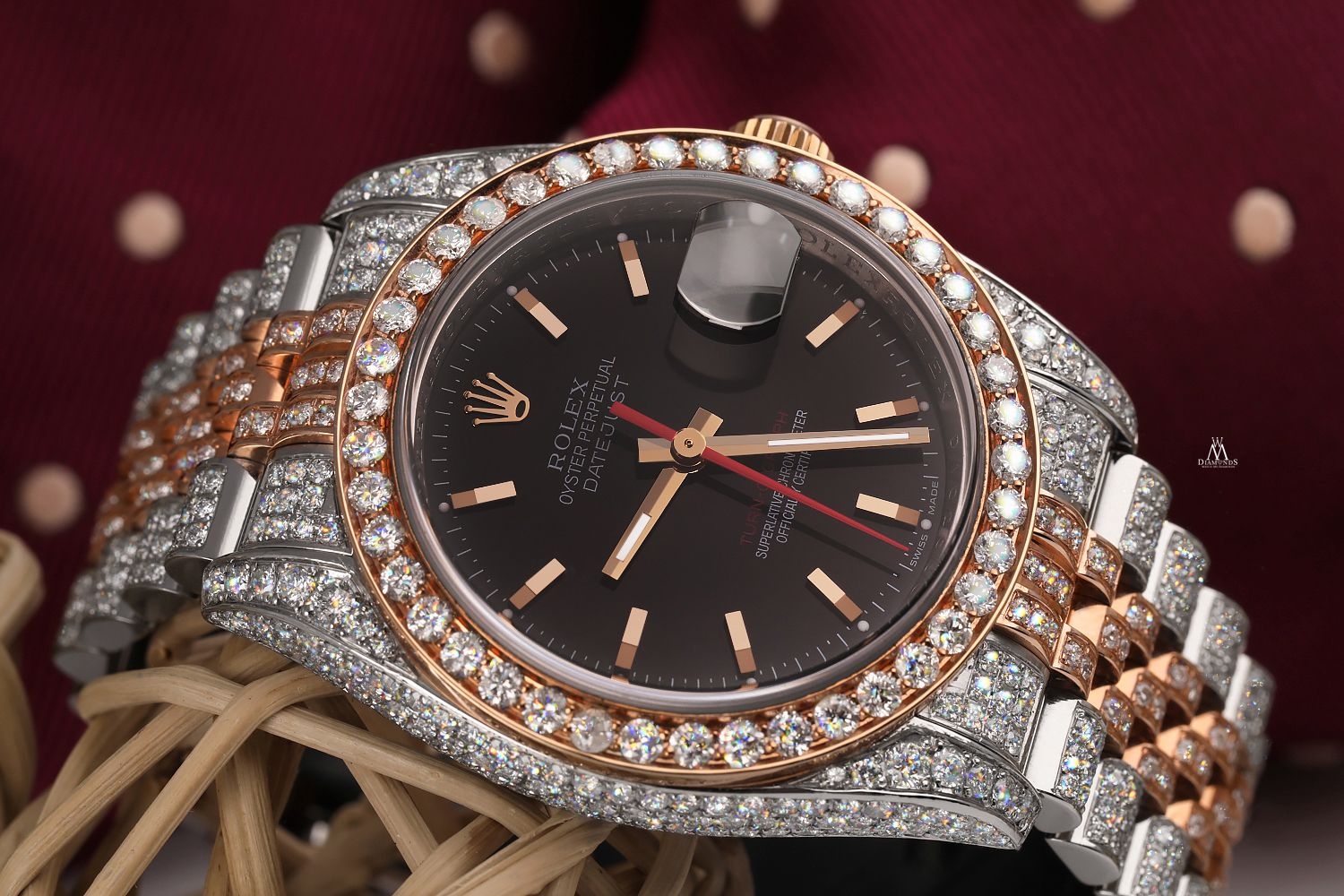 ストーン&ローズ時計 Rolex Datejust Turn-O-Graph Custom Diamond Two Tone Stainless