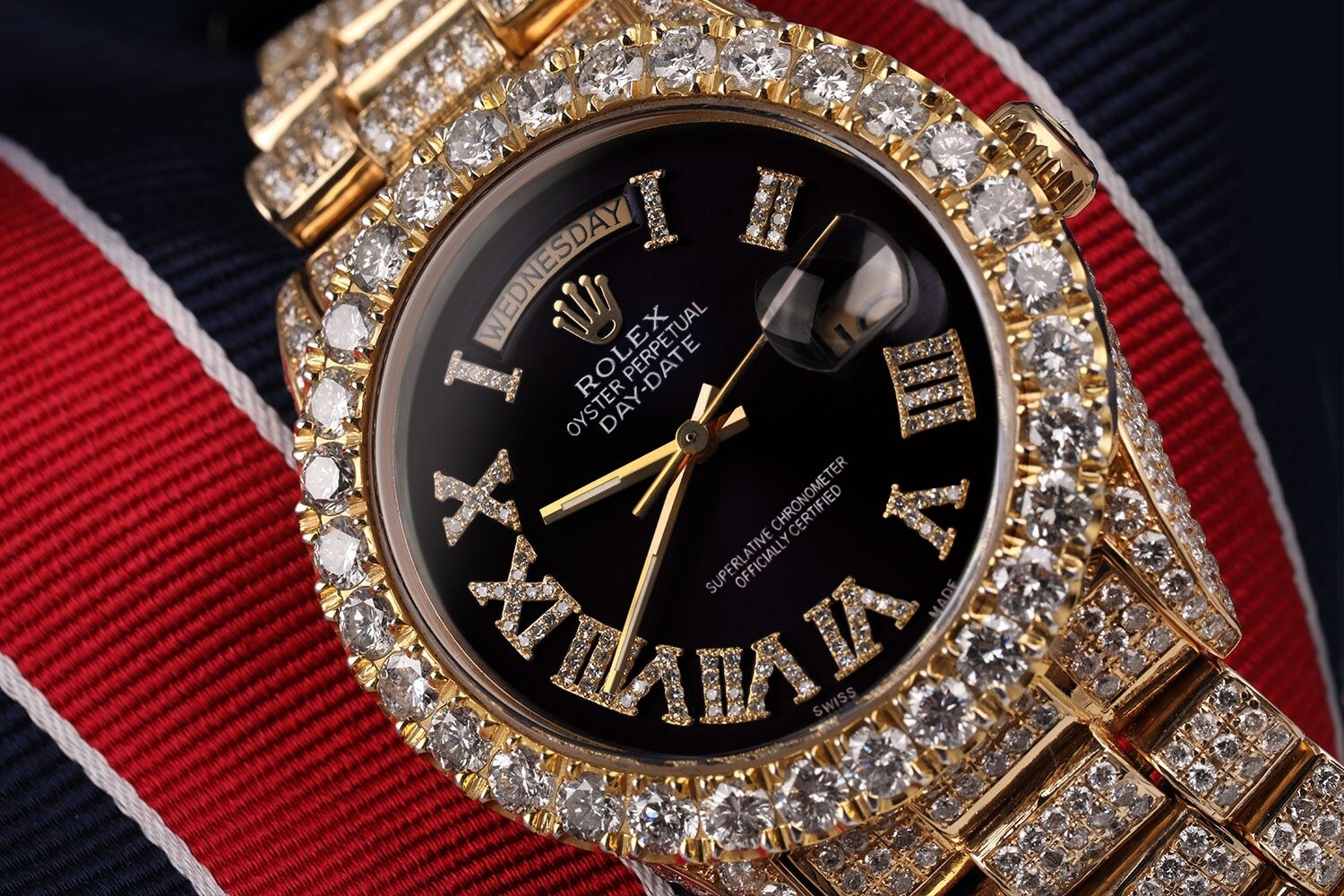 Rolex 36mm Presidential 18kt Gold Black Roman Diamond Numeral Dial
