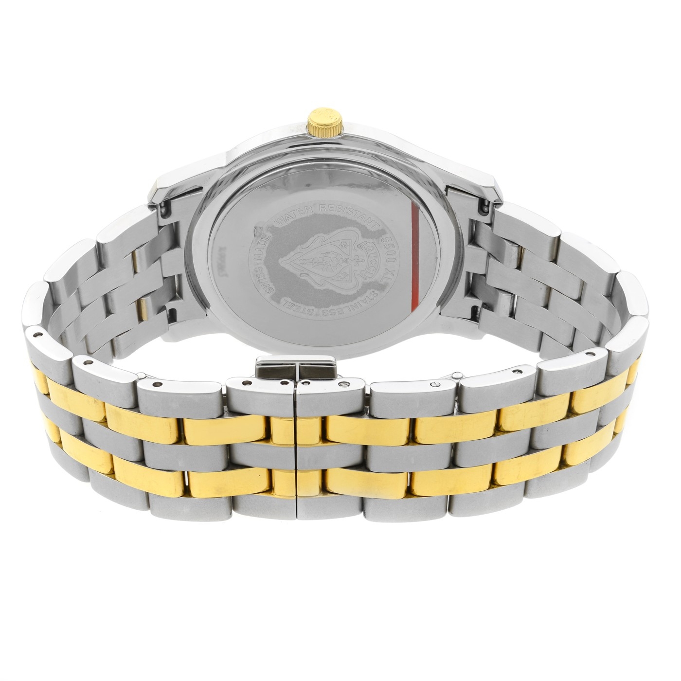 Gucci 5500 XL Two Tone Steel White Sticks Dial Quartz Mens Watch