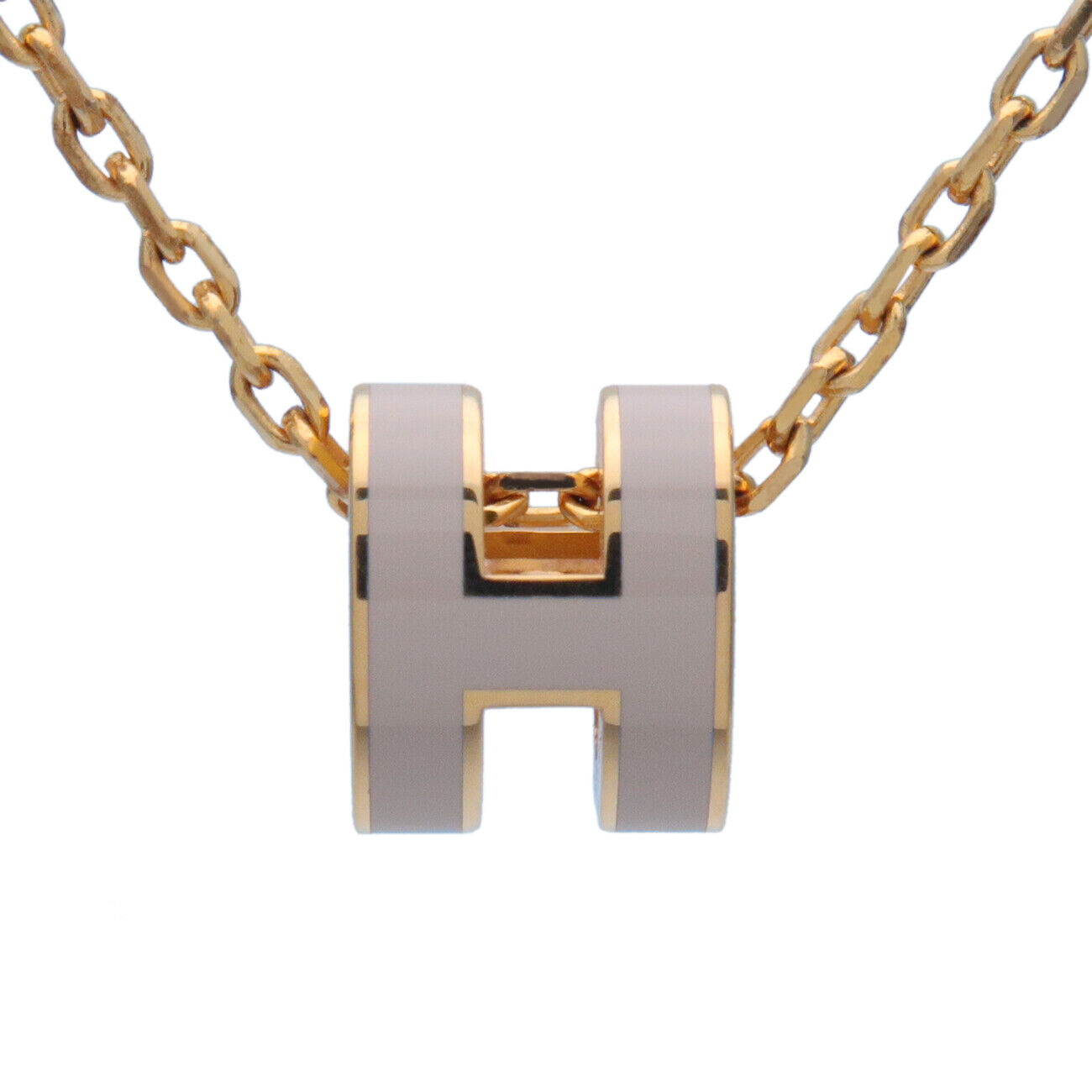 HERMES Pop Ash Mini Necklace Metal Yellow Gold Greige | HERMES