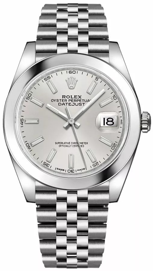 Rolex Datejust 41mm Silver Index Dial Automatic Steel Mens Watch