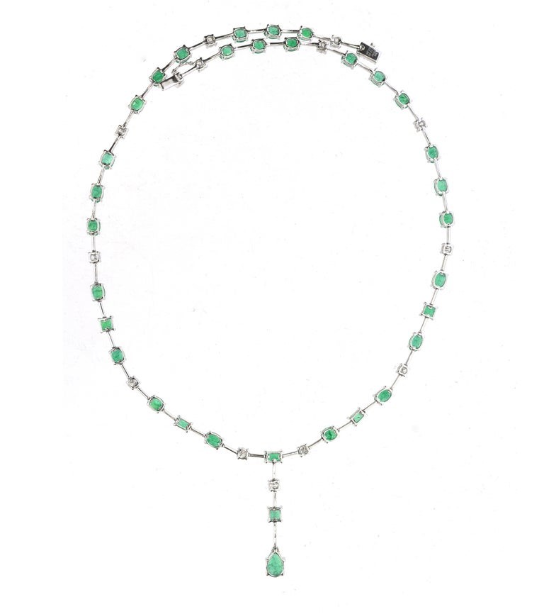 14.67 Carat Emerald and White Diamond Drop Design Necklace