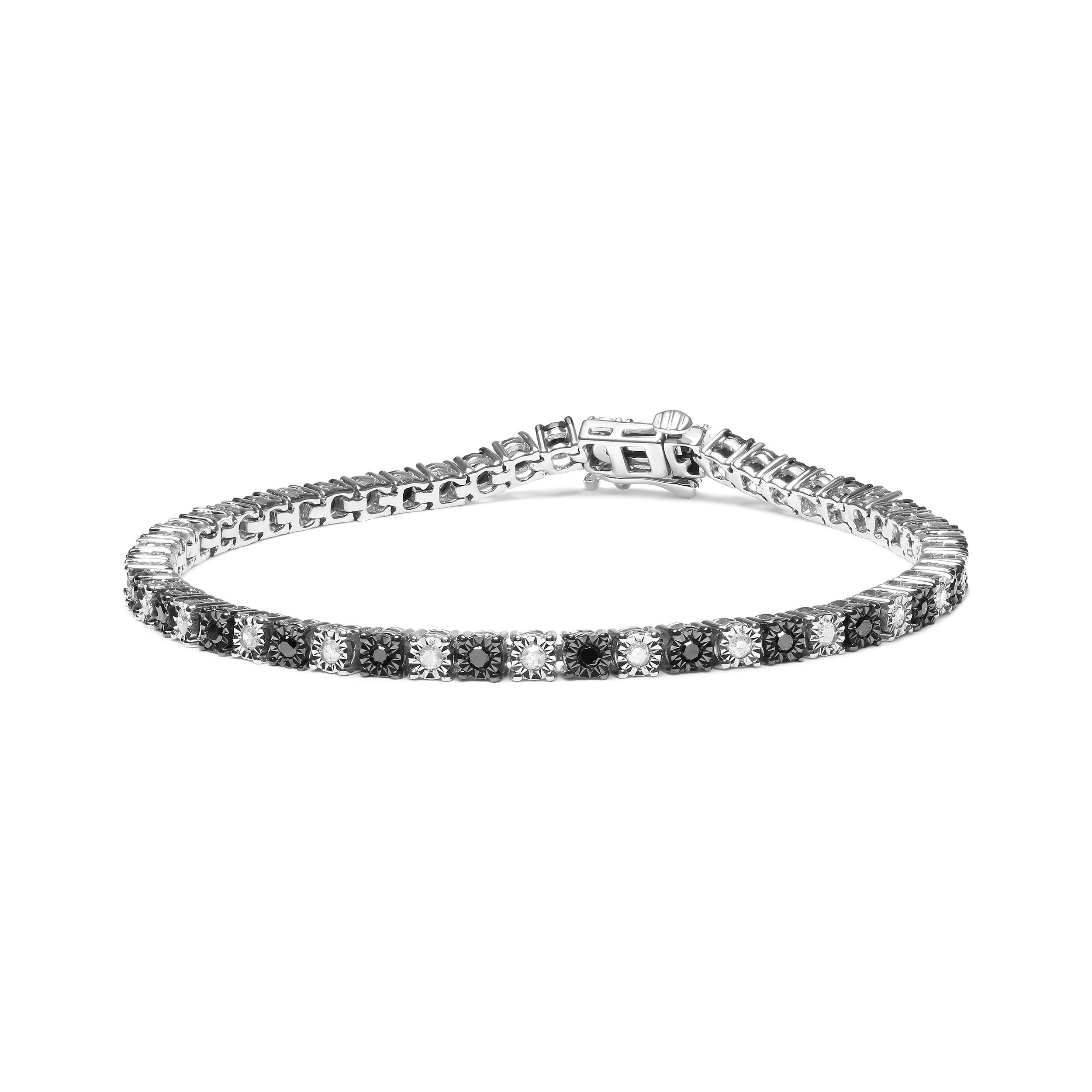 True .925 Sterling Silver 1.0 Cttw with Alternating Round White Diamond and Round Treated Black Diamond Tennis Bracelet (Black and I-J Color, I3 claritys
) - Size 7" Inches