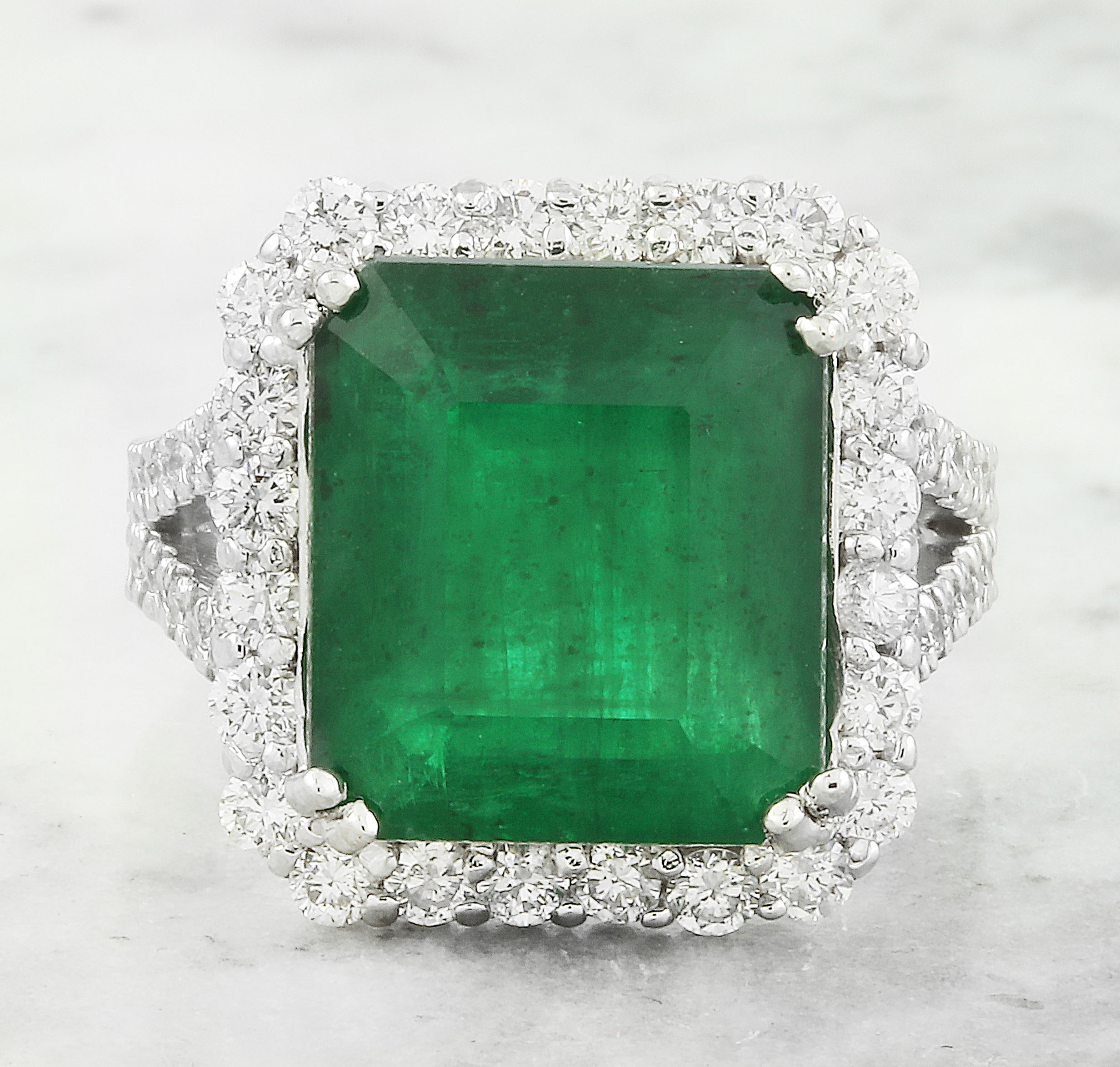 11.30 Carat Emerald 14K White Gold Diamond Ring