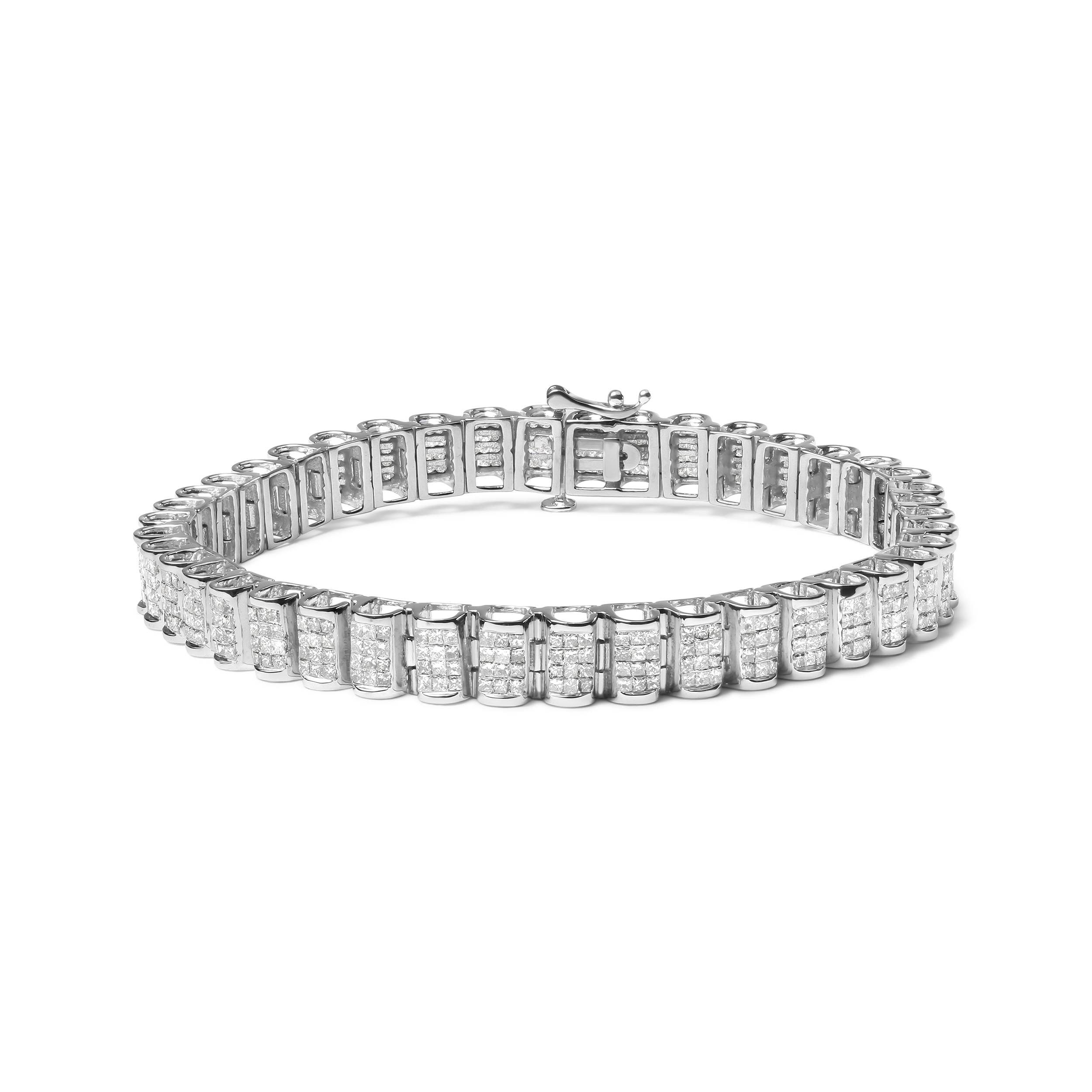 True 14K White Gold 5.00 Cttw Square Princess Cut White Diamond Rectangular Invisible Set Link Tennis Bracelet (H-I Color, SI2-I1 Clarity) - 7.5” Inches