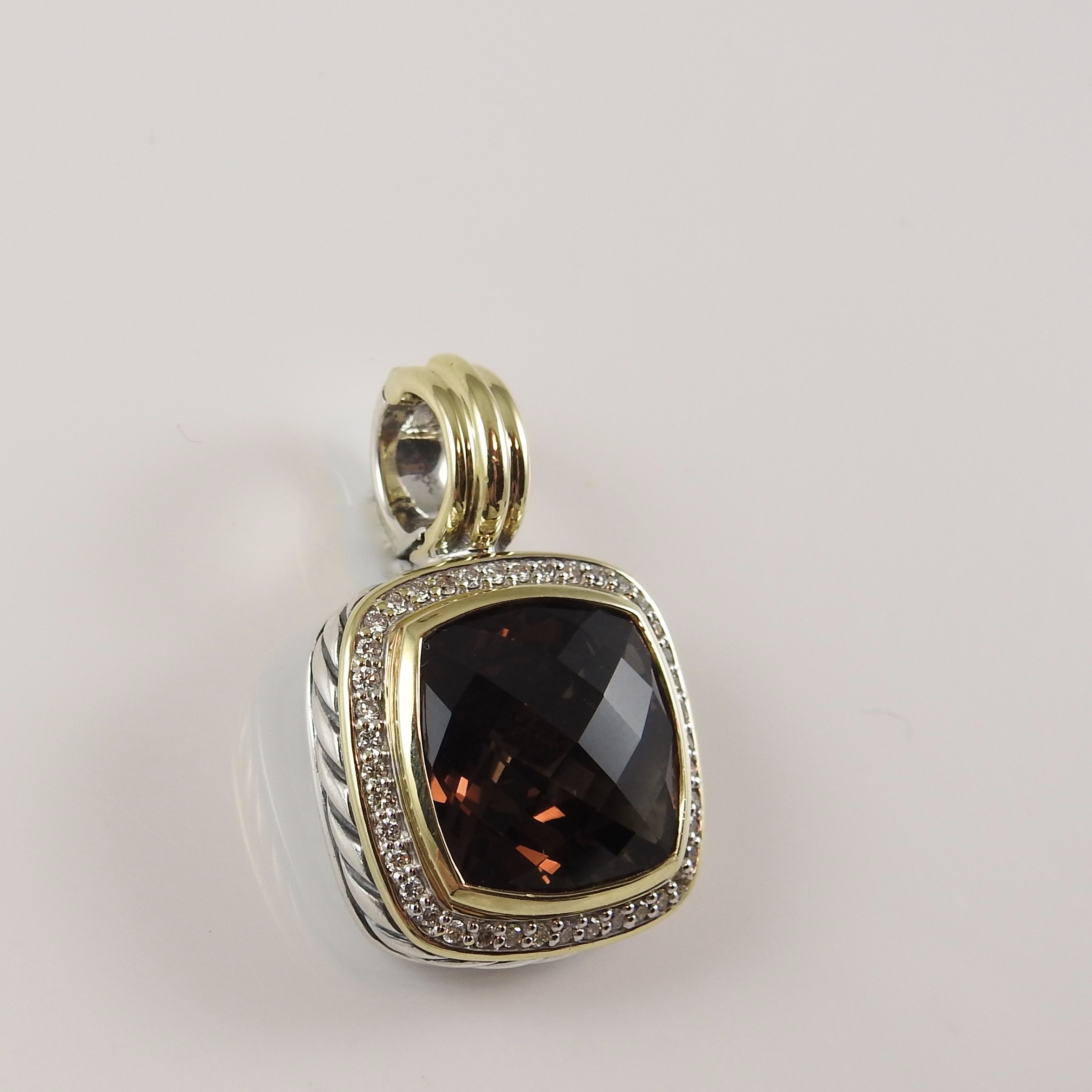  David Yurman Sterling Silver 18K Yellow Gold .30tcw 14mm Smoky Quartz Diamond Albion Enhancer 