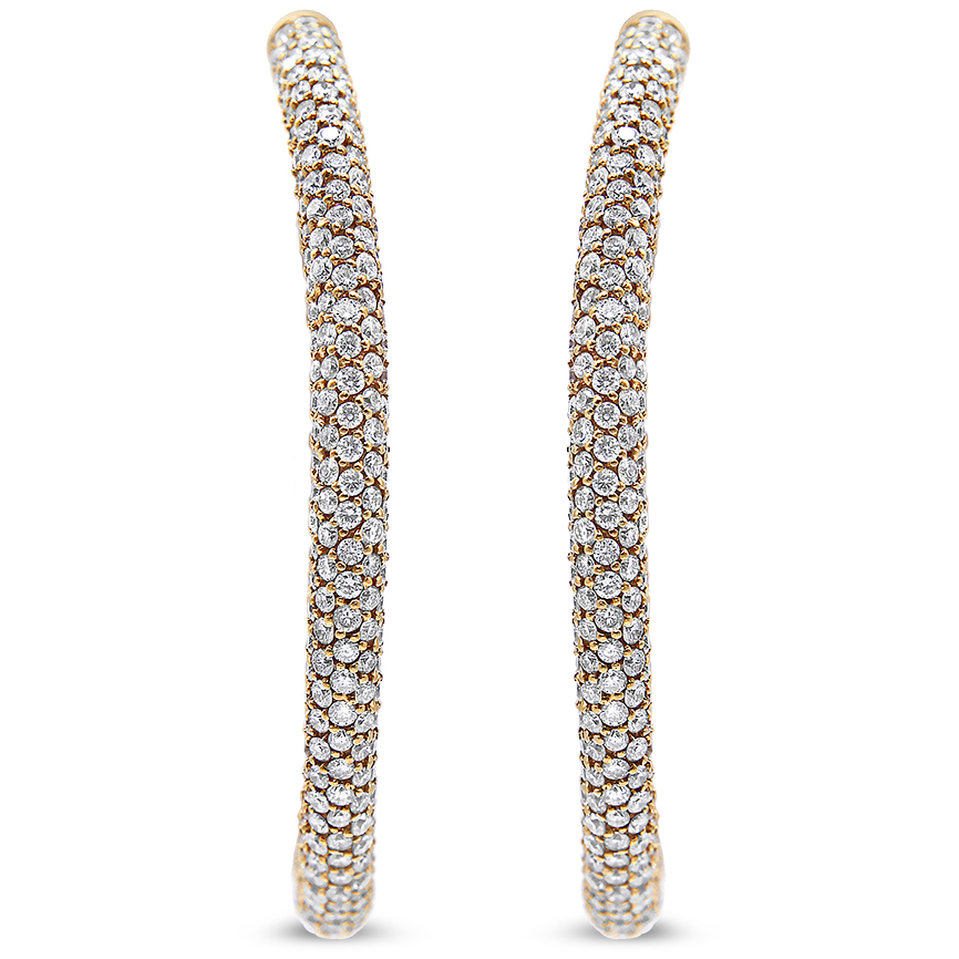 True 18K Rose Gold 6.90 Cttw Pave Set Diamond Inside Out Eternity Hoop Earrings (F-G Color, VS1-VS2 Clarity)