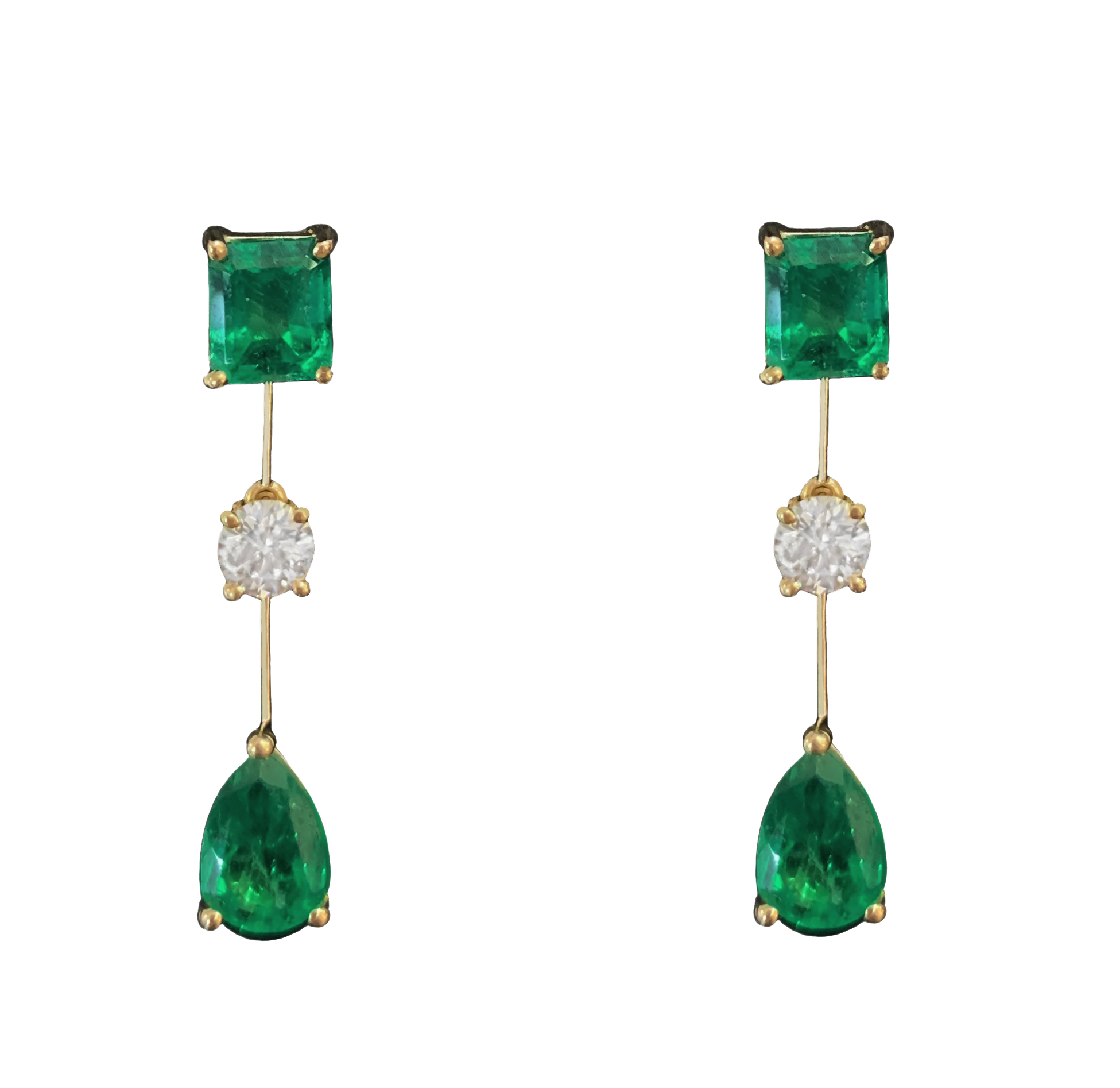 Columbian Emerald Emeralds  Diamond Earrings in Yellow Gold