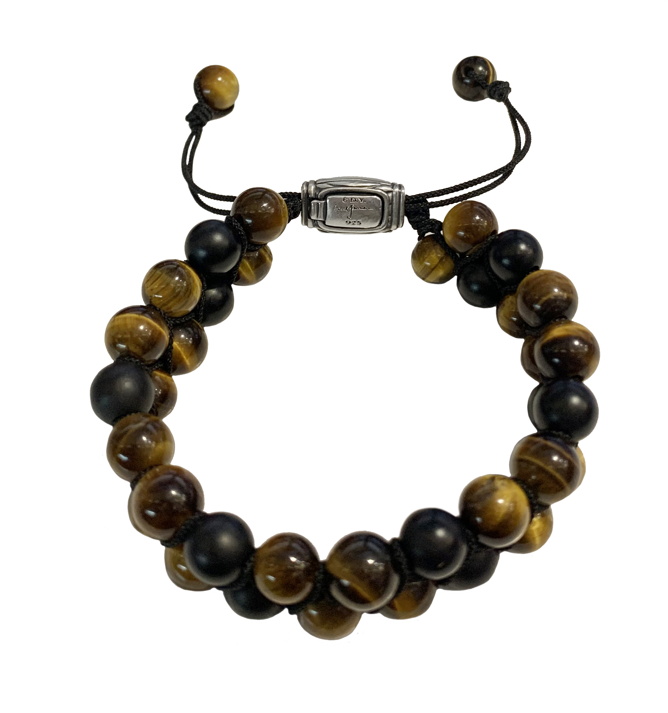 David Yurman Tiger's Eye & Black Onyx Sterling Silver Woven Beaded Bracelet