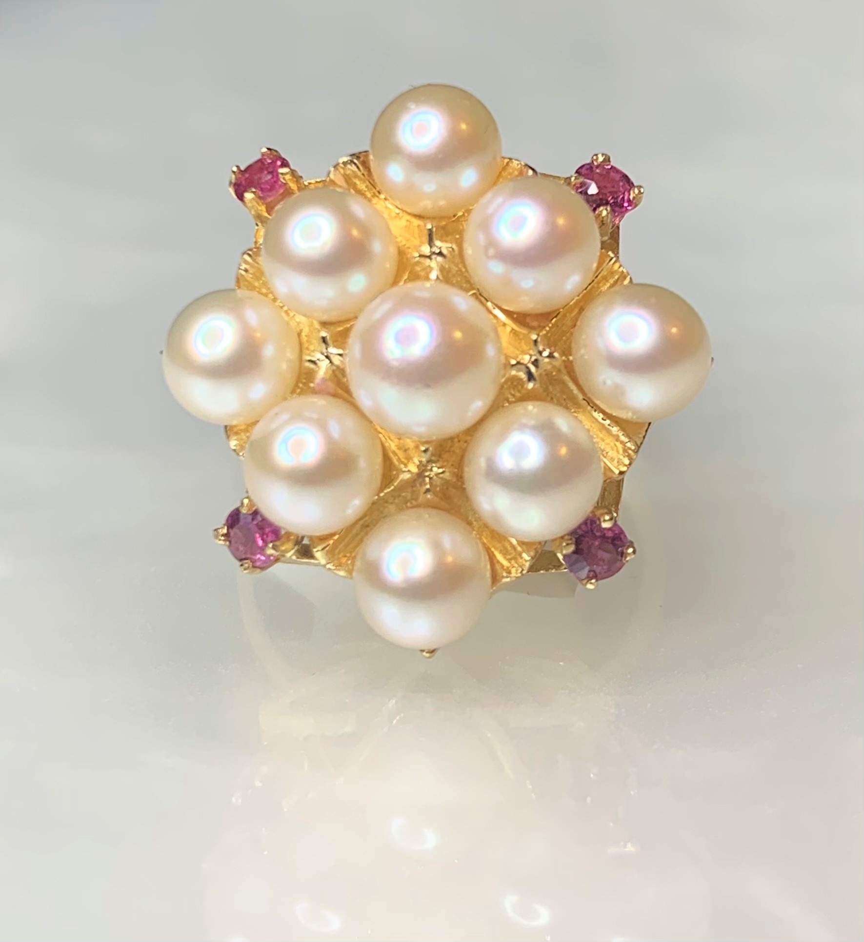 14K Yellow Gold Ruby And Pearl Ring