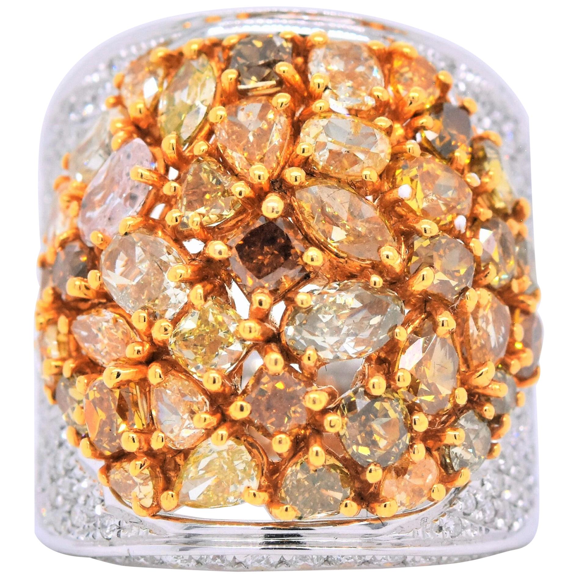 Fancy Multi Shaped Diamond Cluster Lady's Ring 18 Karat White Gold